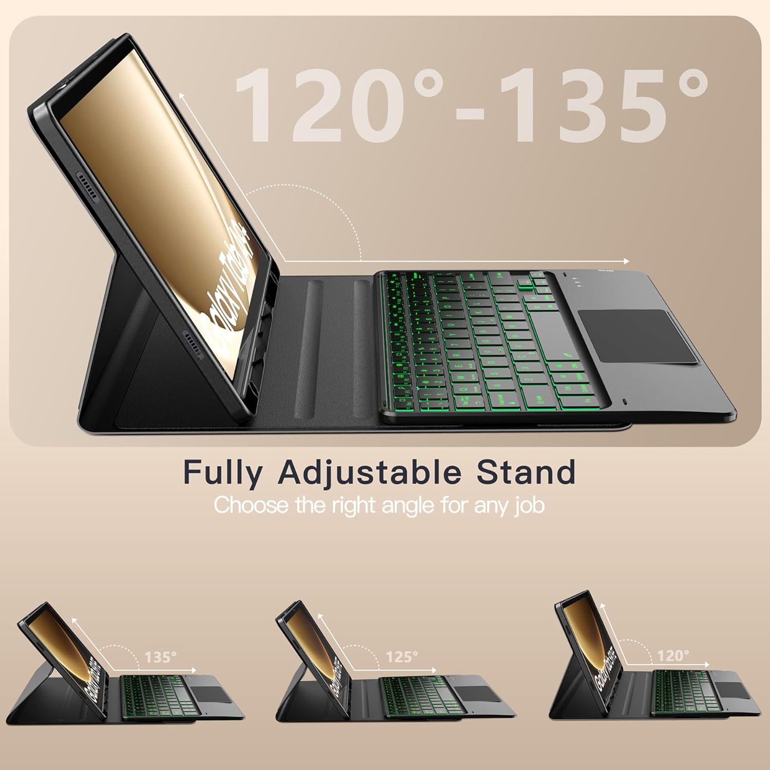 for Samsung Galaxy Tab A9 Plus A9+ Case with Keyboard 11 inch 7 Color Backlit Magnetically Detachable Keyboard with Touchpad Stain-Resistant PU Flip Tablet Sleeve Cover with Pen Slot Black