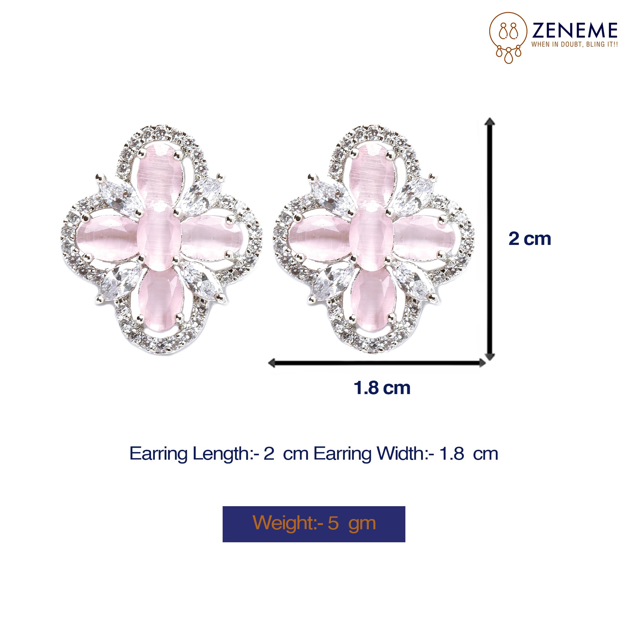 Rhodium-Plated American Diamond Floral Stud Earrings