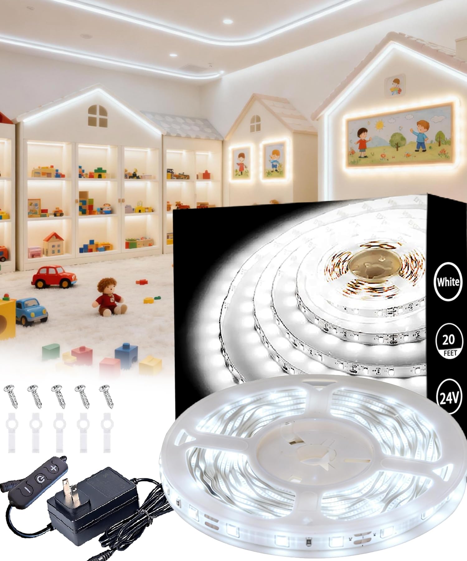 Led Strip Lights for Bedroom Dimmable 20 FT 360 Leds Rope Light Flexible Super Bright White Tape Lights for Ceiling Room Home Decor Luces Leds for DIY Living Room Kitchen Vanity Mirror Study Room