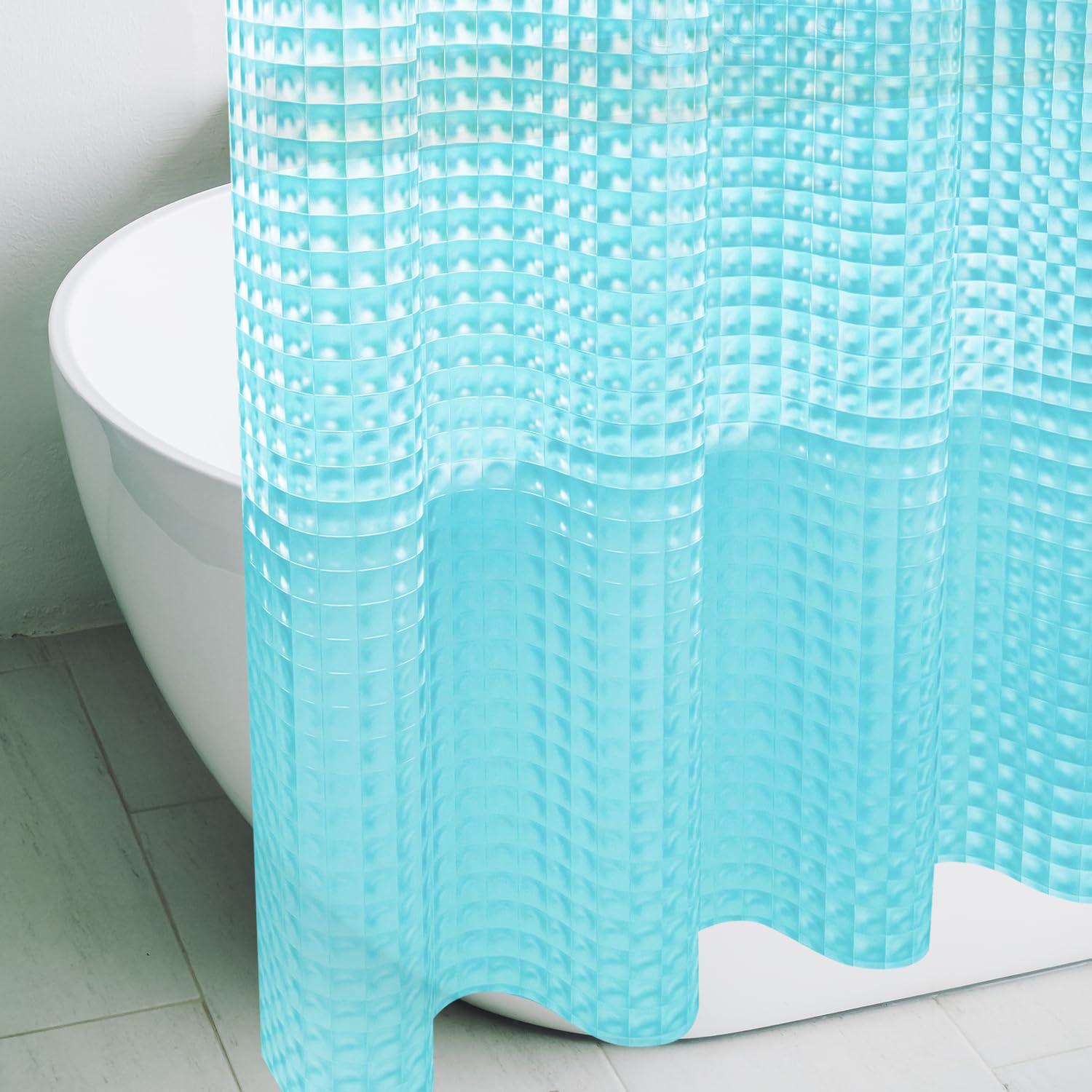 Eazzier Bath Teal 3D Crystal Plastic Shower Curtain Liner, 72x72 Inch Thin Lightweight Ice Cube Plastic Bathroom Shower Showroom Inner Curtain with
