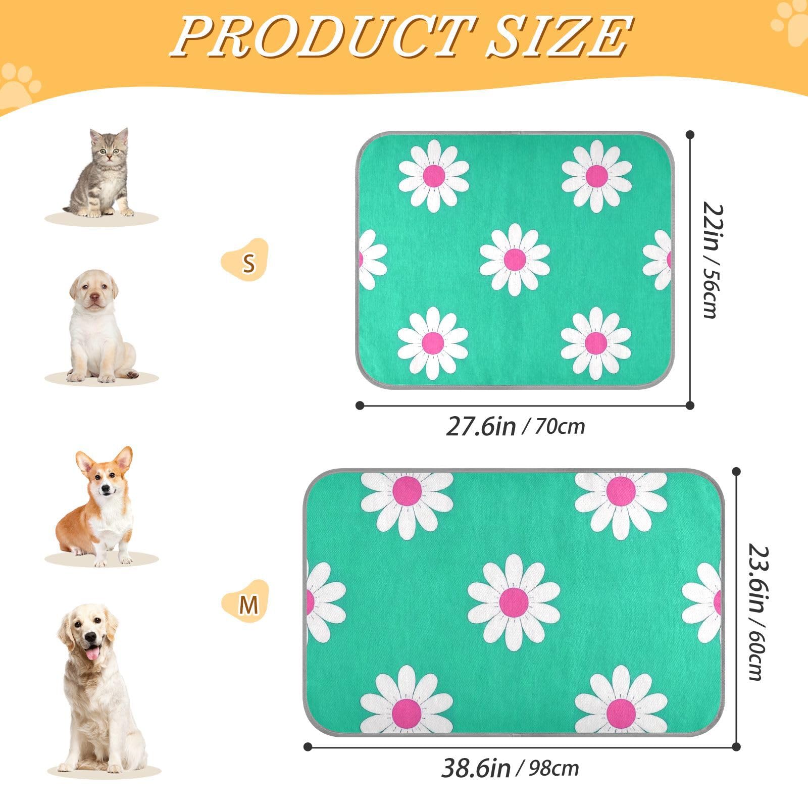 EtherSpher Lovely Daisy Floral Teal White Summer Animal Cooling Self Cooling cat mat for cat Outdoor Cute cama refrescante para Perros M