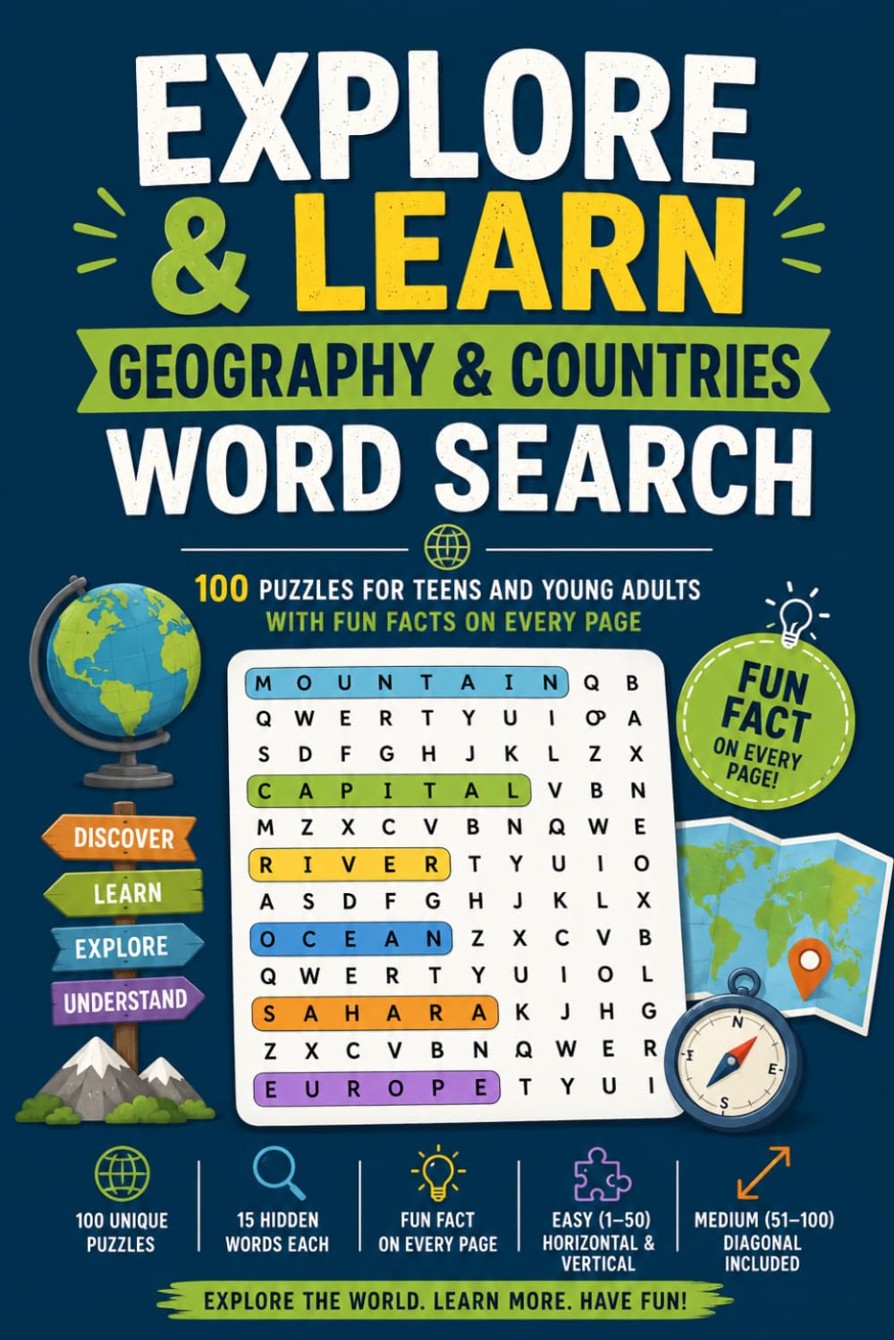 Explore & Learn: Geography & Countries Word Search | 100 Puzzles for Teens and Young Adults with Fun Facts on Every Page (Explore & Learn Puzzle Series)