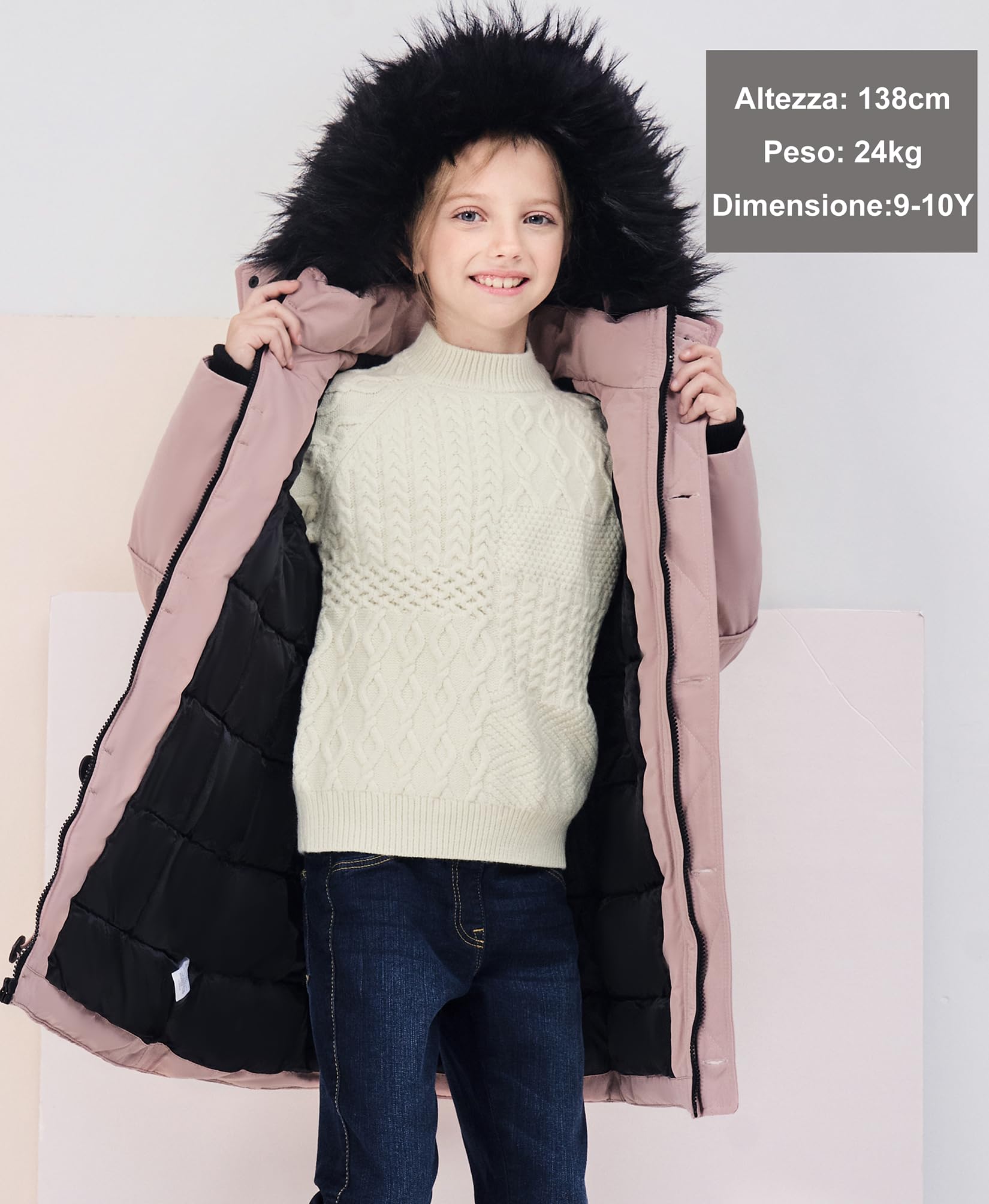 maoo garden Piumino Pesante Imbottita Inverno Cappotto Bambina e Ragazza Pelliccia sul Cappuccio Resistente all'acqua