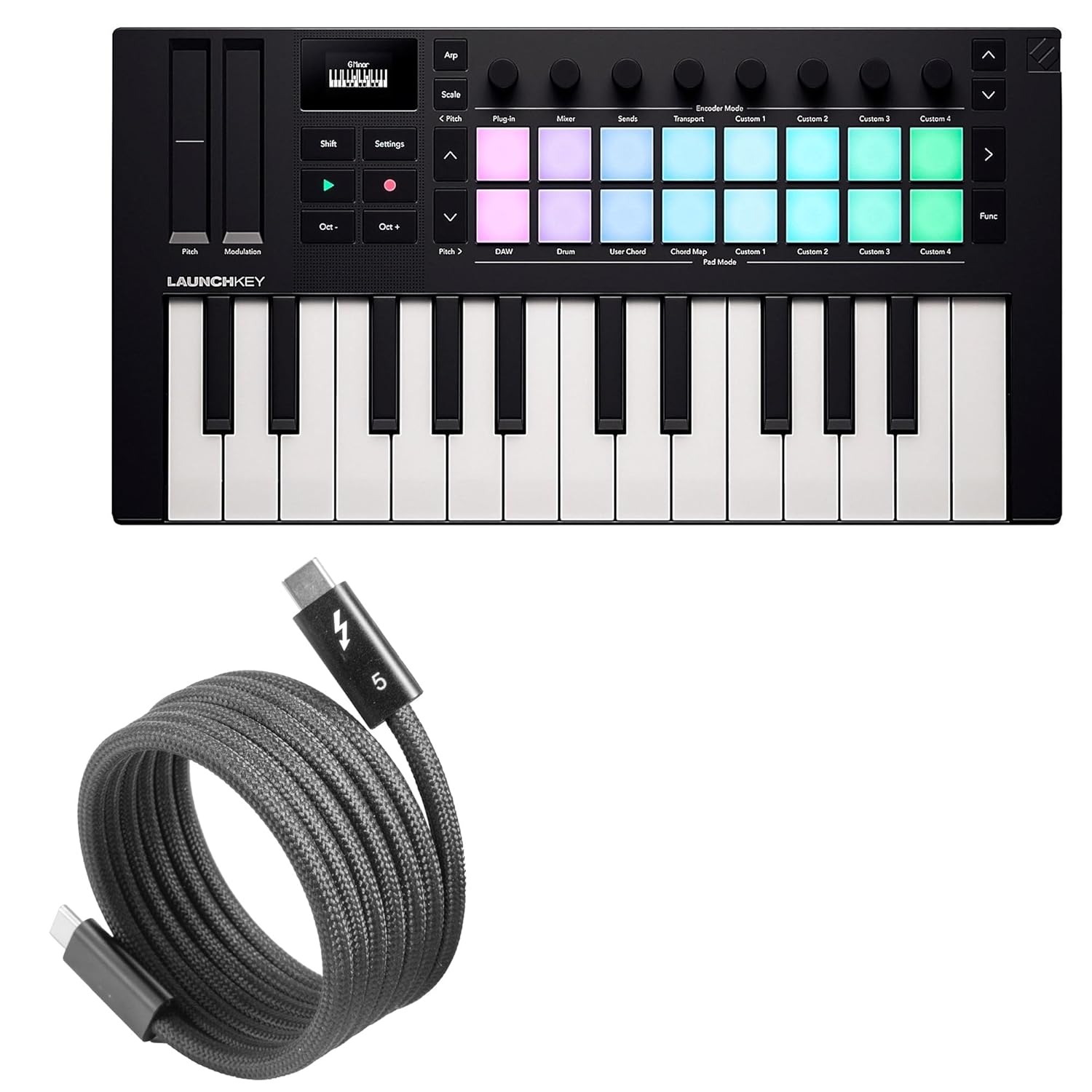BoxWave Cable Compatible with Novation Launchkey MK4 Mini 25 - SnapWrap Thunderbolt 5.0 Cable (5ft 240W), Magnetic Self-Coiling Nylon Braided Retractable - Jet Black