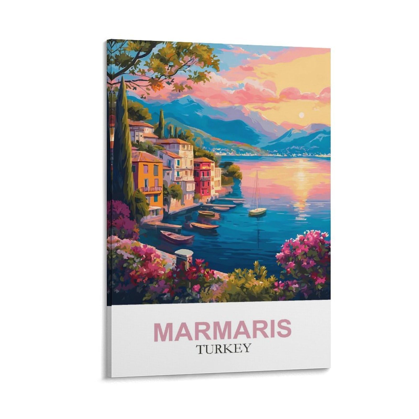 Ymqwjylw Frame-Style Marmaris Turkey Vintage Travel Poster 08X12inch(20X30cm) Canvas Printing Home Decor Wall Art Prints