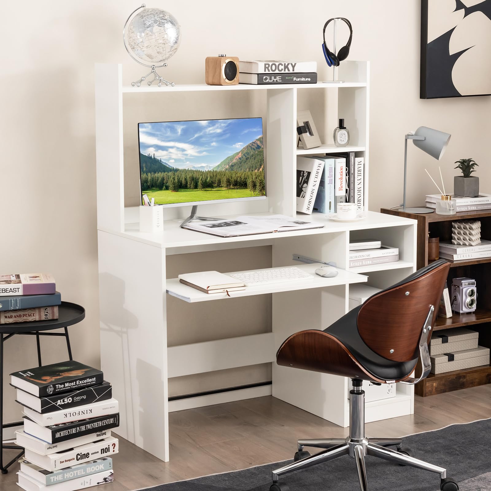 Amazon.com: COSTWAY White Modern Large Computer Desk with Storage