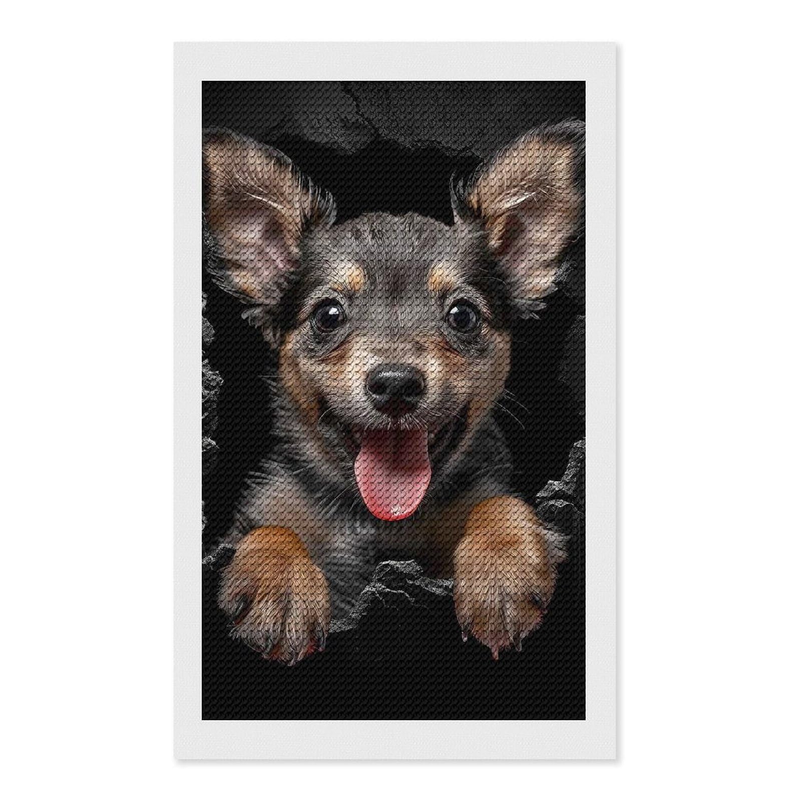 Junmoney Swedish Vallhund Round Drill Diamond Painting 12"x20", Satisfying Creative Project, Complete Accessories, Printed Canvas