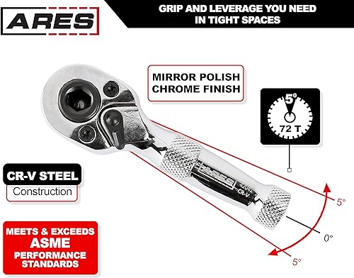 Miniatura 3 de ARES 42042 - Juego de 2 piezas de trinquete rechonchado de cabeza flexible de 38 pulgadas y trinquete rechonchado de 14 pulgadas y destornillador de
