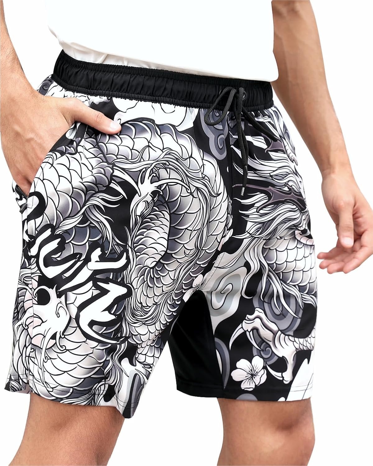 PAJUYE Mens Swim Trunks Beach Shorts – Swimming Shorts with Mesh Liner and Zipper Pocket Quick Dry UPF 50+
