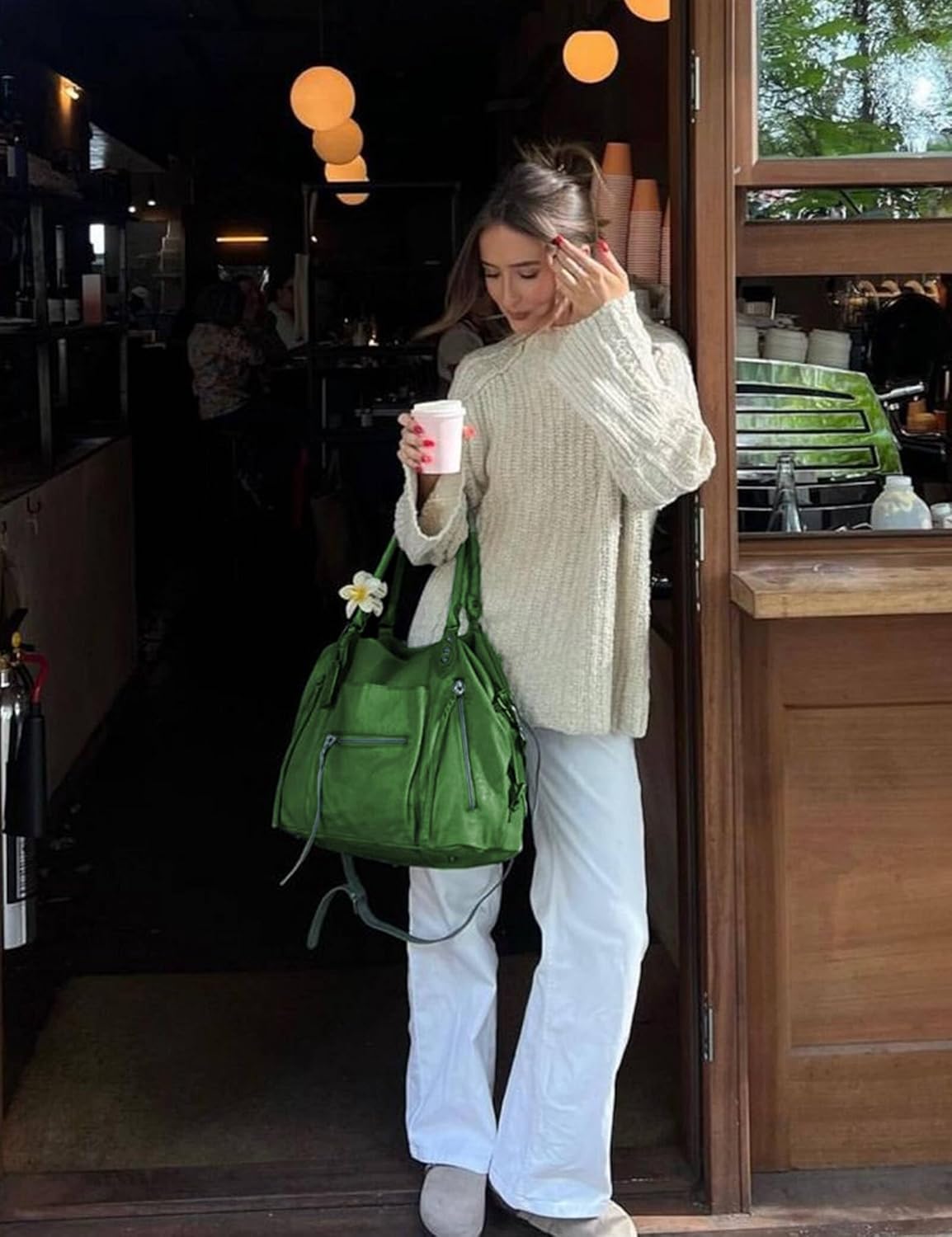 Women's Large Tote Bag City Tote Bag Purse with Zipper Women Vegan Leather Hobo Handbags with Adjustable Strap - Image 2