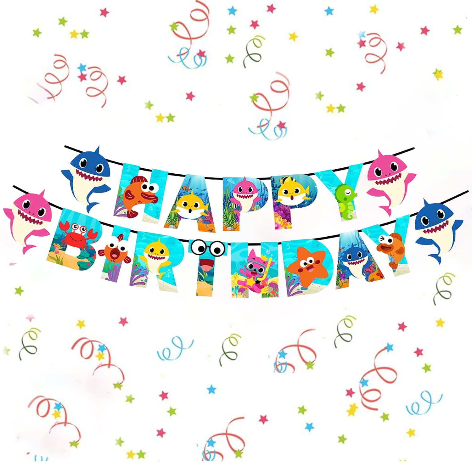 Party PropzParty Propz Baby Shark Birthday Banner - Birthday Decoration Items For Kids | Baby Shark Theme Birthday Decorations | Cartoon Theme Happy Birthday Banner(Cardstock) | Baby Birthday Backdrop