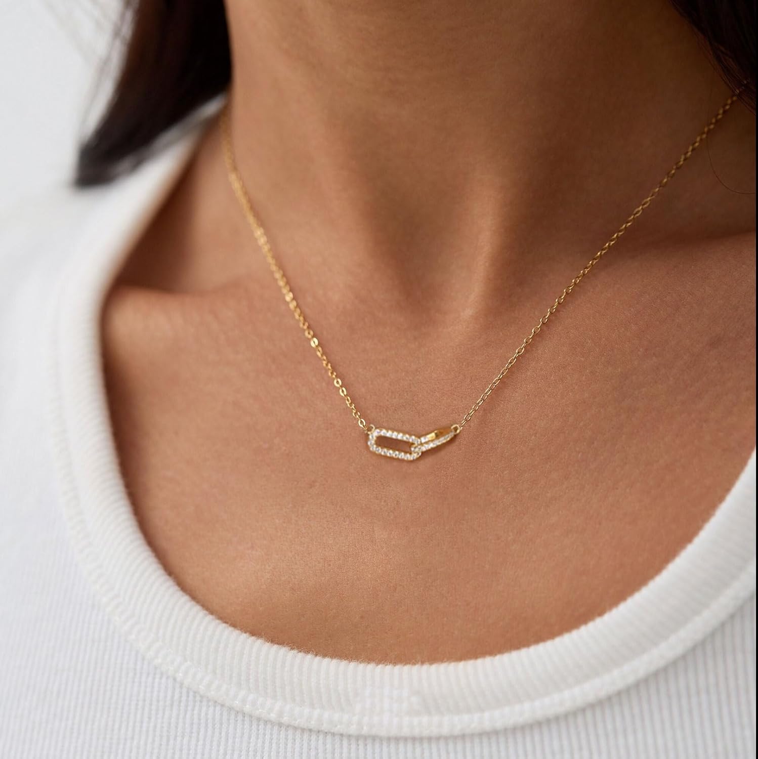 Best Friend Friendship Necklace Gifts for Women Teen,Dainty Paperclip Pendant Double Circle Link Necklace - Image 3