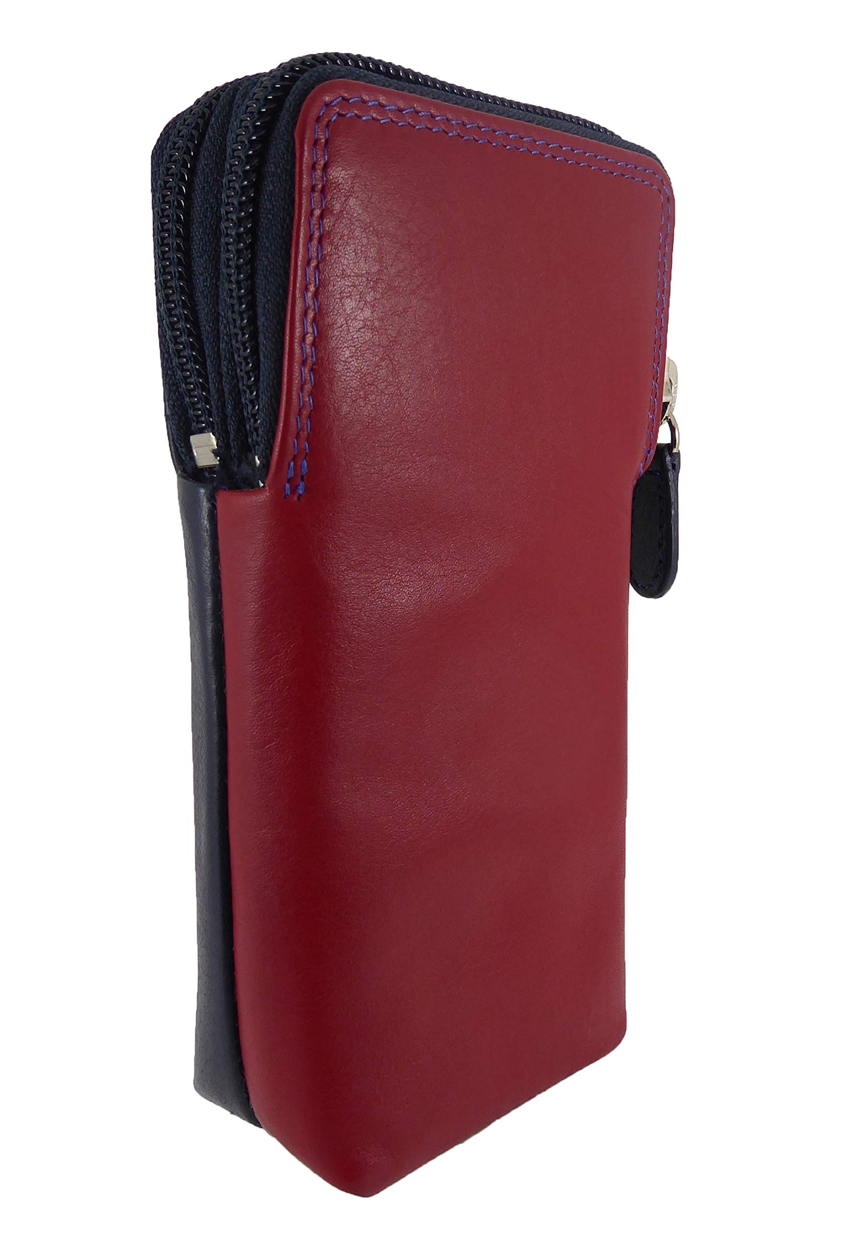 Hide and Sleek Multi-Coloured Soft Leather Double Spectacle Glasses Case (Navy/Red)