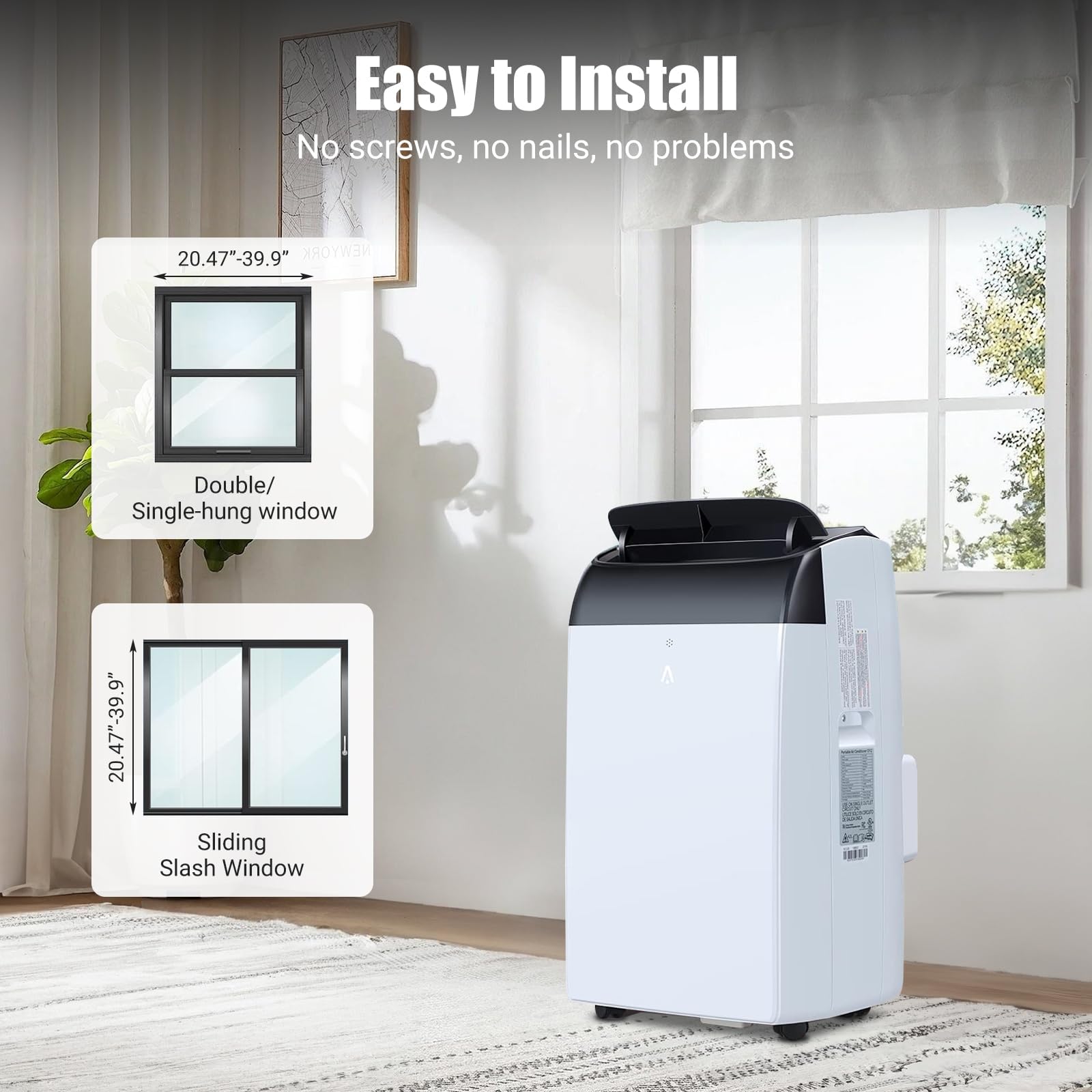 Aire Acondicionado portátil de 14.000 BTU, con Modos de refrigeración, deshumidificación y Ventilador, con Temporizador y Control Remoto, para Habitaciones de hasta 750 pies Cuadrados.