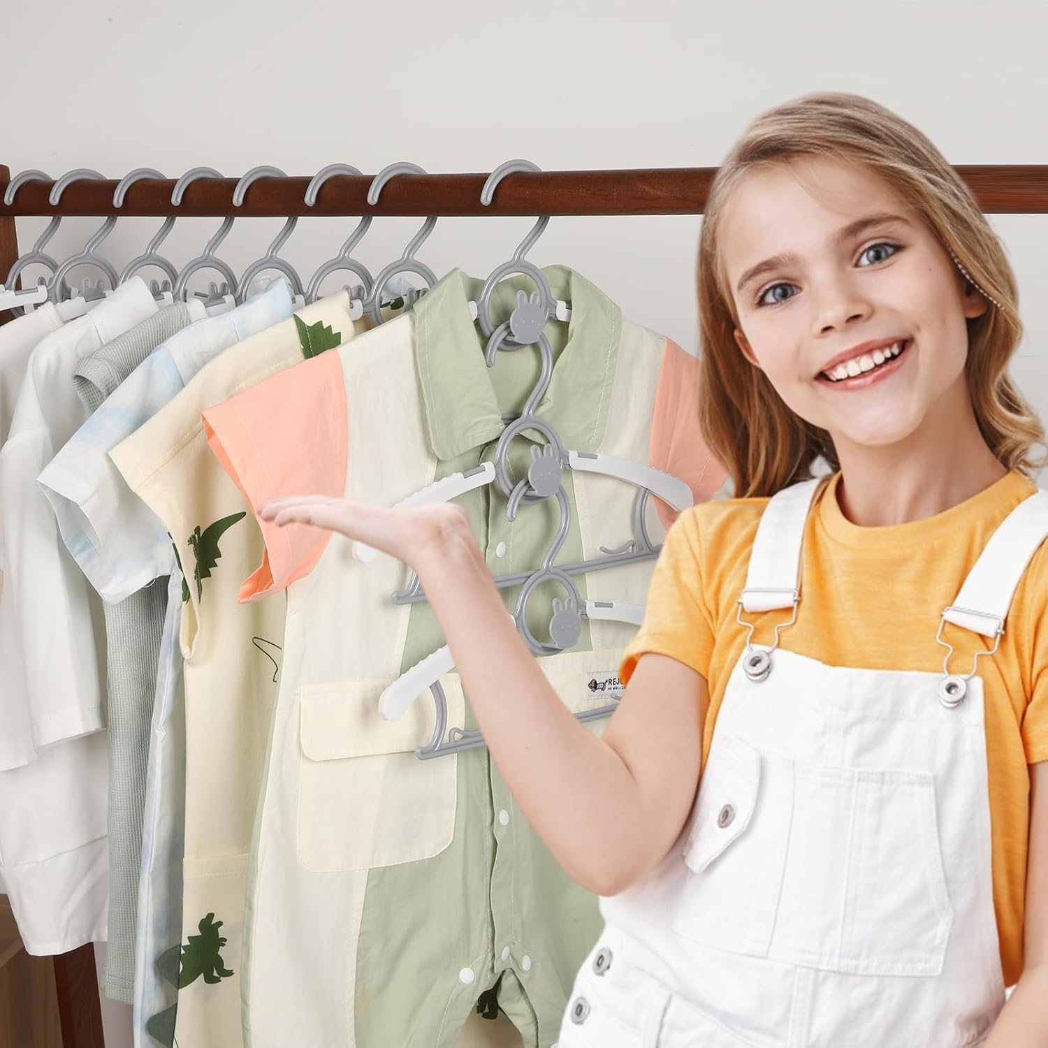 50 Pack Baby Hangers, Non-Slip Kids Hangers, 11"-14" Adjustable Infant Hanger, Space Saving Plastic Hanger for Girl Boy Toddler Kids Child (Grey) - Image 7