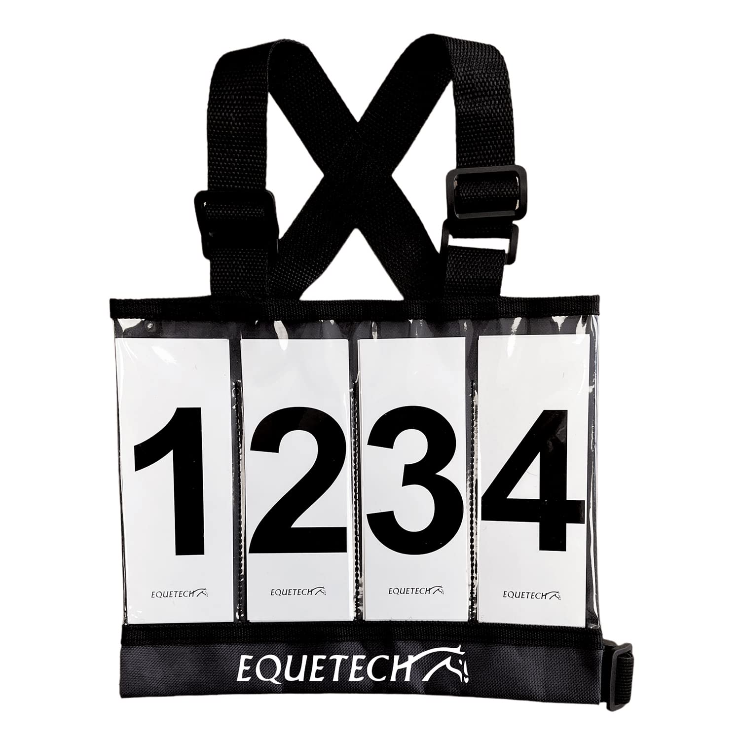 Equetech Mini Eventing Cross Country XC Number Bib - 2 Colours - to fit Children 3-12 Years - Inc. Numbers (Black)