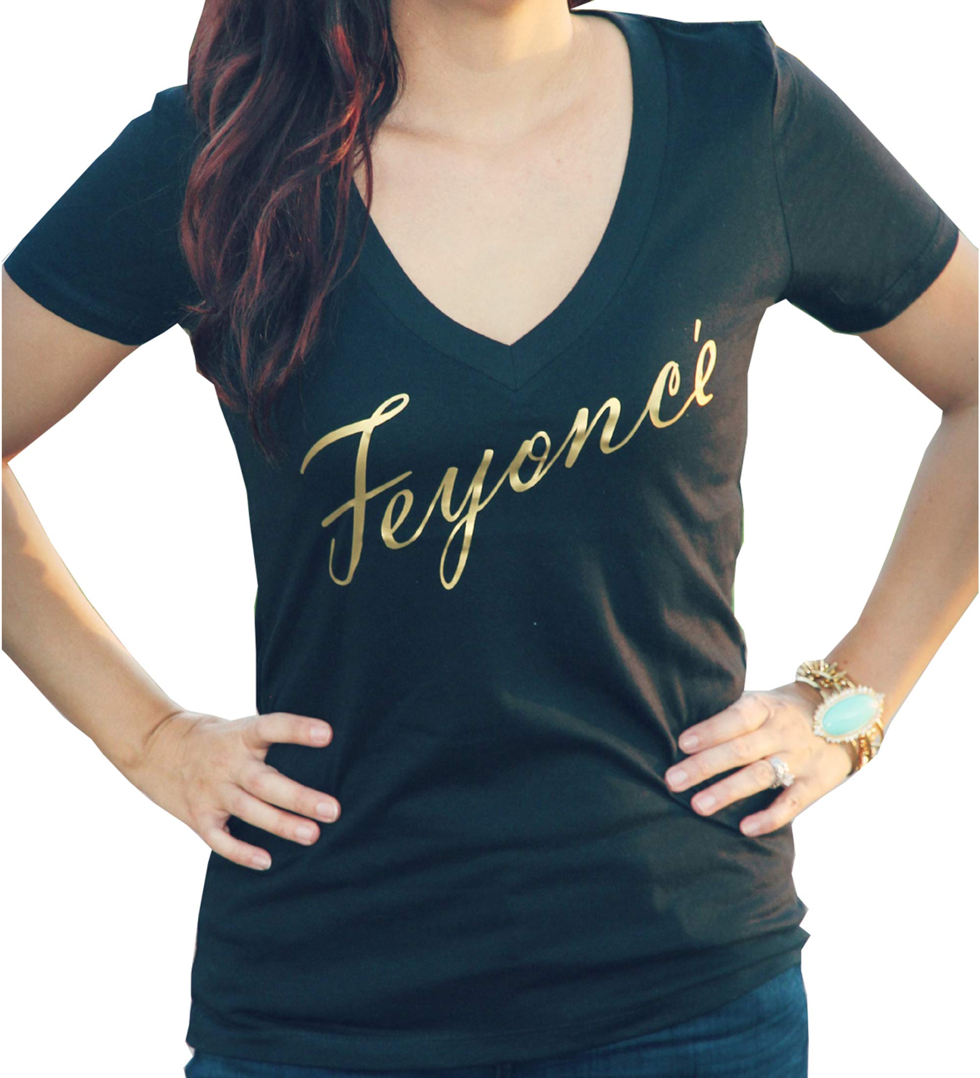 It's Your Day ClothingGold Feyonce Black Soft Women's V Neck Shirt