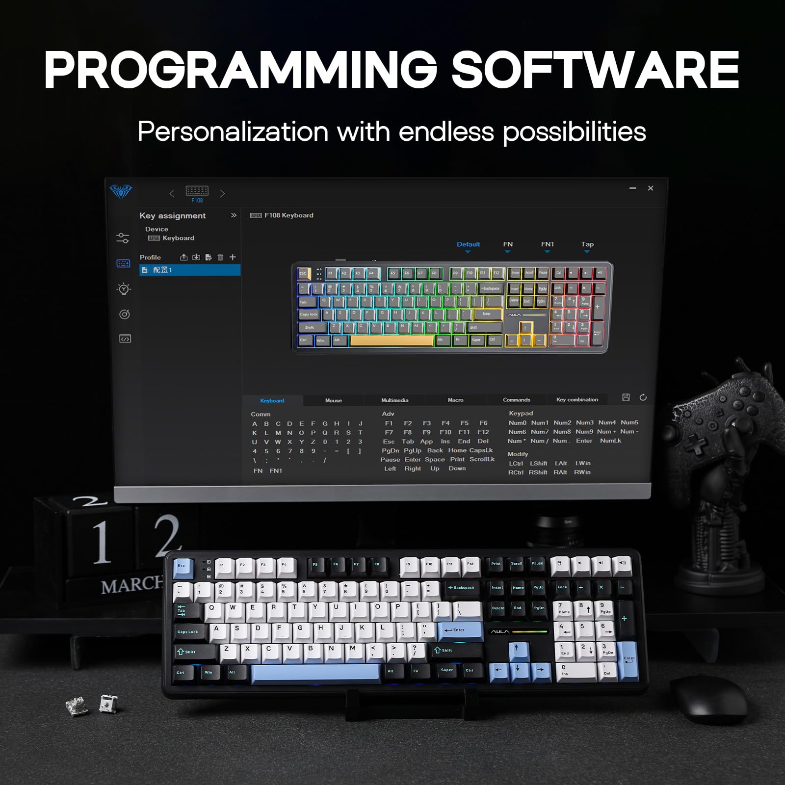 Amazon | EPOMAKER AULA F108ワイヤレスゲーミングキーボード フル