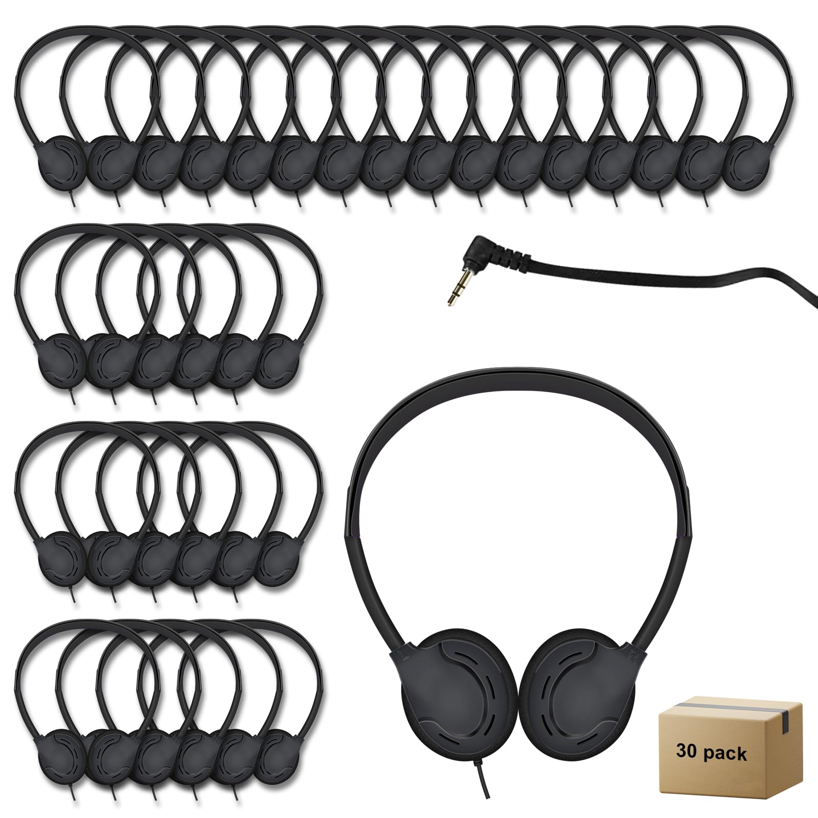 ZHENWAY 30 Pack Class Set Headphones for Kids Students School Classroom Bulk Earphones Adjustable with 3.5 mm Jack for Library Children Adults(005