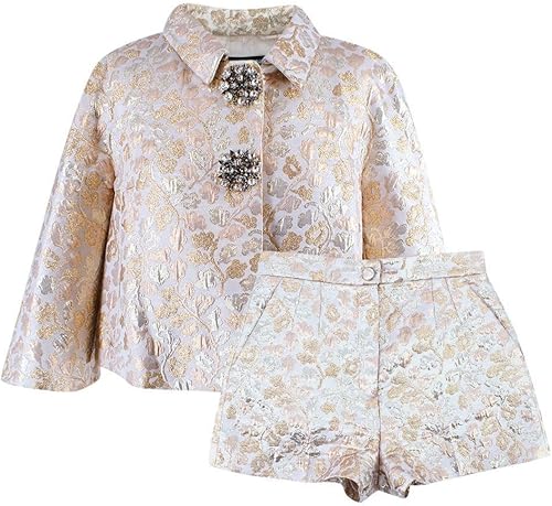 Dolce & Gabbana Dorado Floral Brocado Shorts y Chaqueta de Oscilación de Segunda Mano