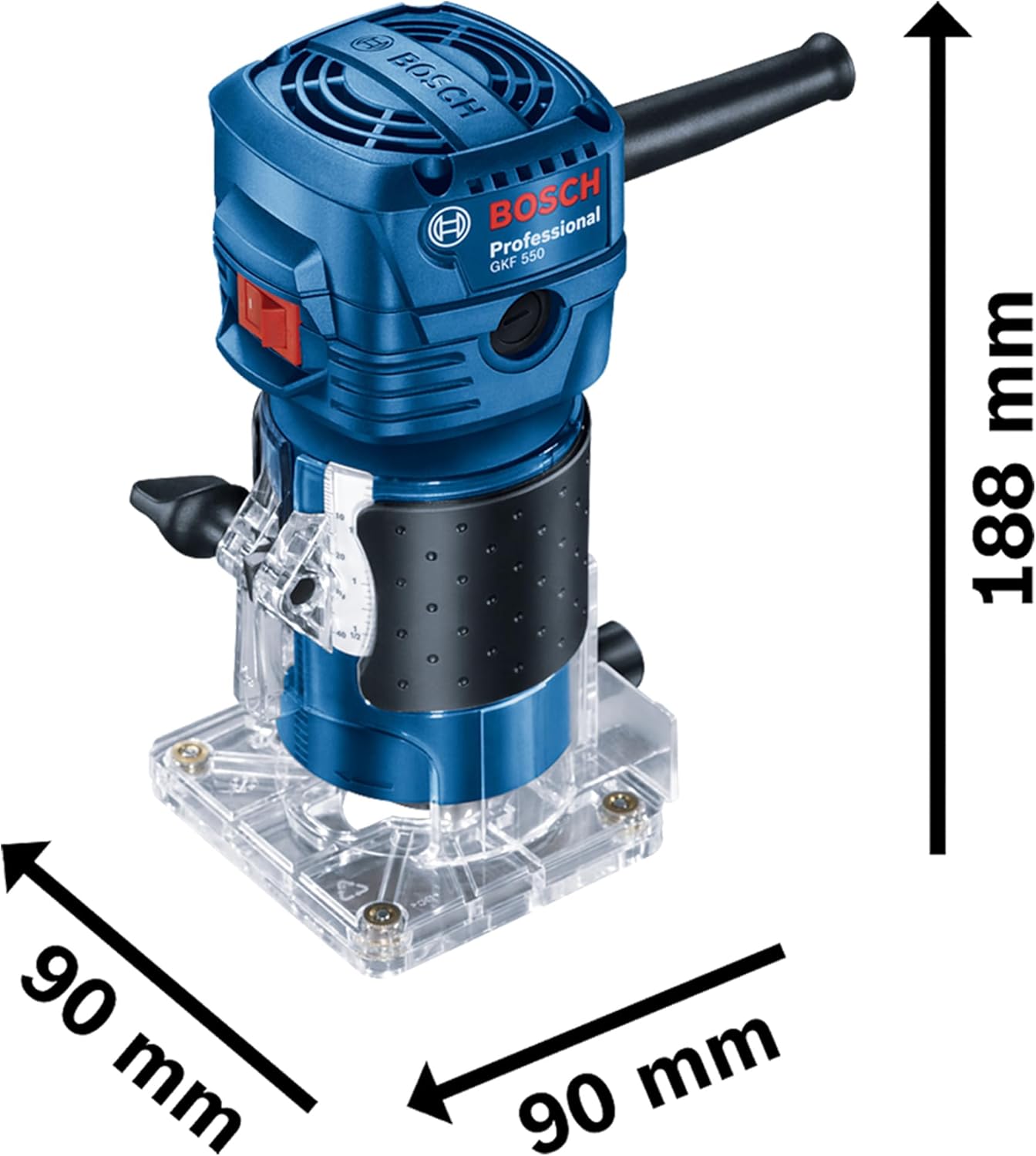 Bosch GKF 550 Router with dimensions indicated