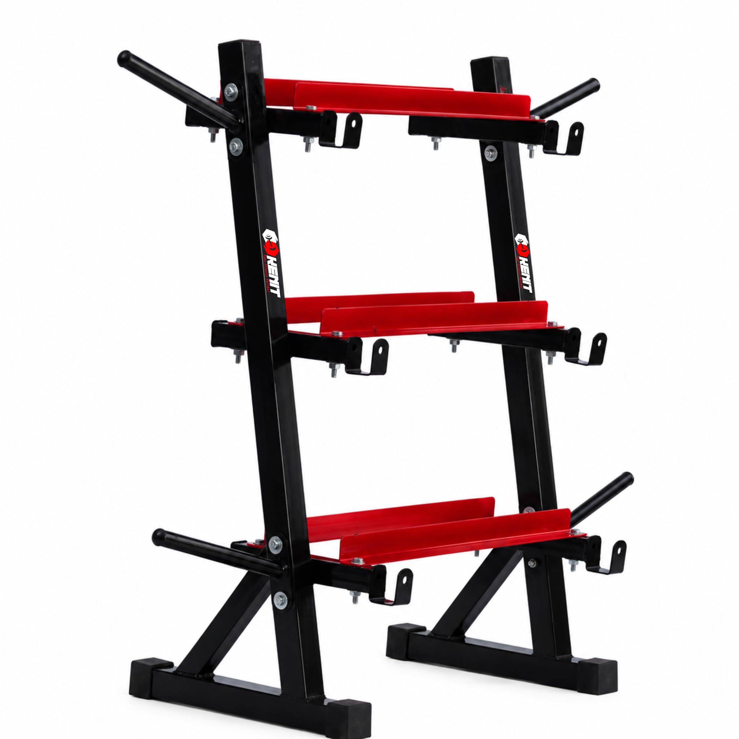 3-Tier Dumbbell Rack Stand for Home Gym, Heavy Duty Steel Weight Storage Rack with Plate Holders & Barbell Holder, 300KG+ Capacity, Multi-Purpose Organizer for Dumbbells, Weight Plates & Curl Rods, Space Saving Design-image-2
