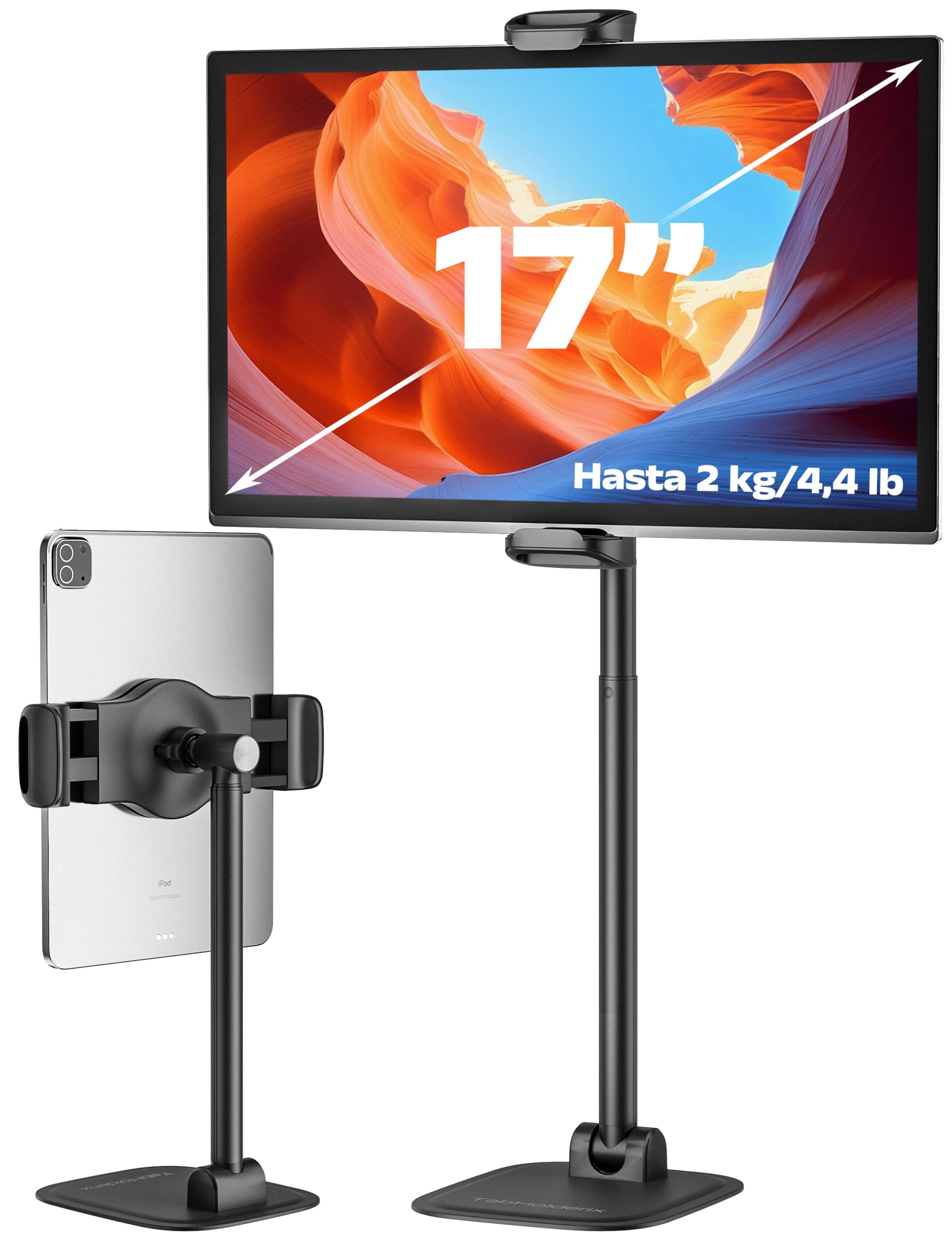 Soporte Monitor portátil Plegable, Soporte iPad, soporta 2 kg | Soporte tablet ajustable en altura y ángulo, para pantallas 4,7-17", compatible con monitores portátiles, tablets y móviles