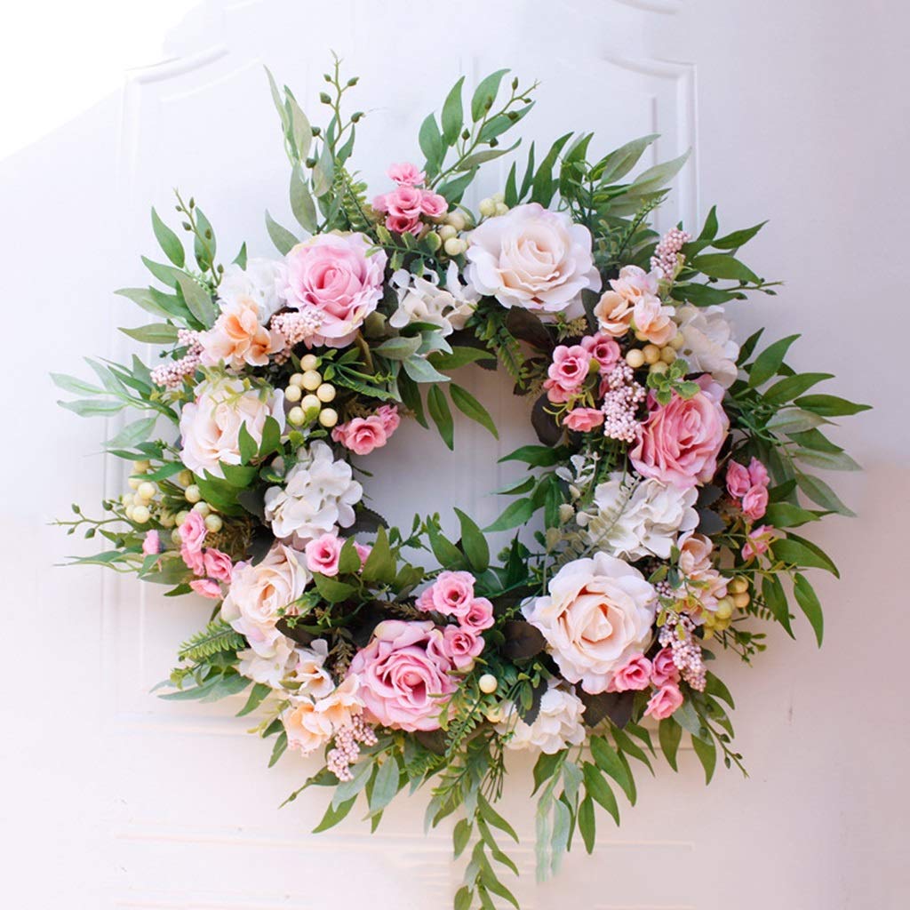 ZHCWT55cm Door Wearth Rose Artificial Flower Wreaths Door Garland for Wedding Decoration Home Party Farmhouse Decor (Color : B)
