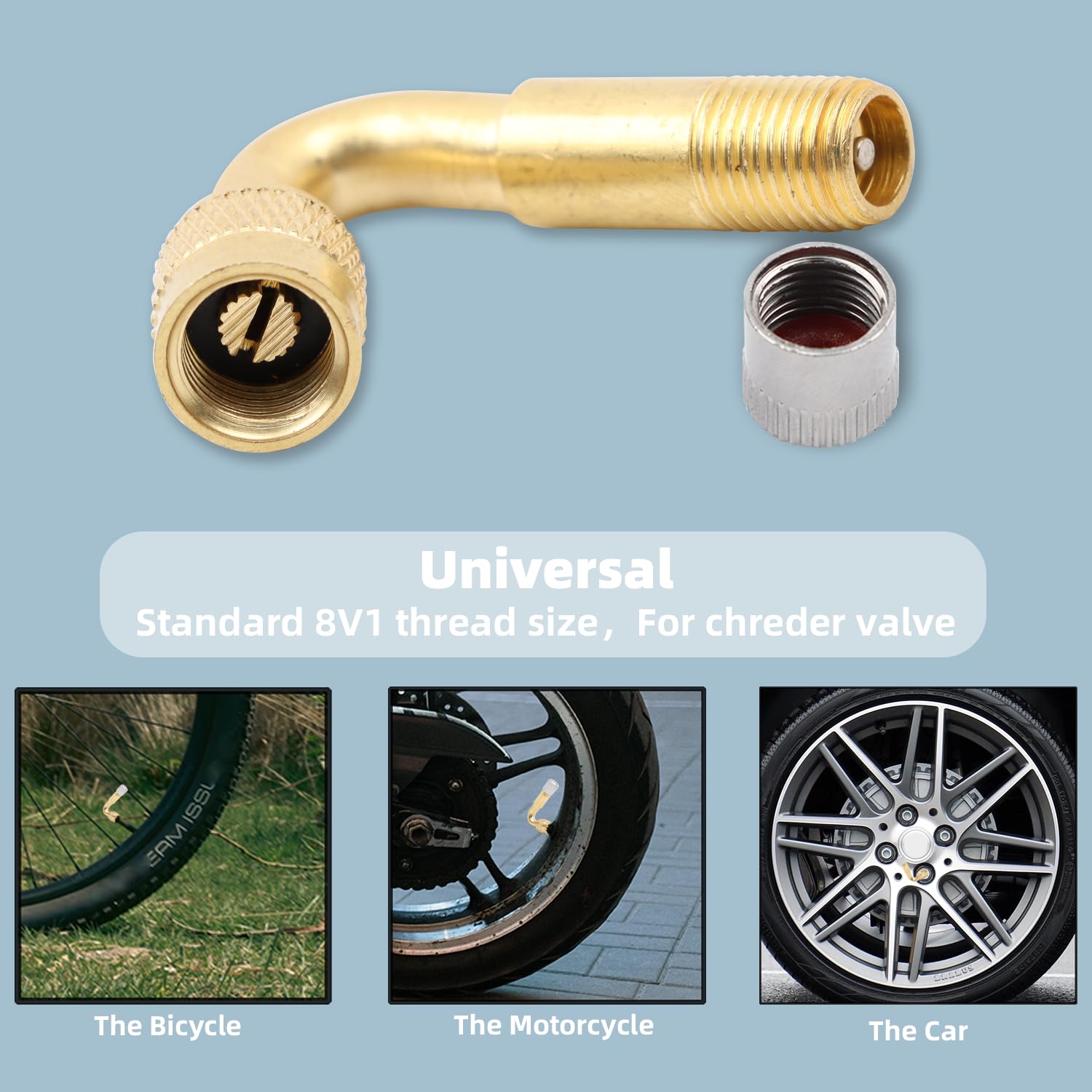 Prolunga per valvola con adattatore in rame, prolunga angolare per valvola automatica, prolunga per valvola pneumatici per auto, moto, bicicletta, scooter (45°)
