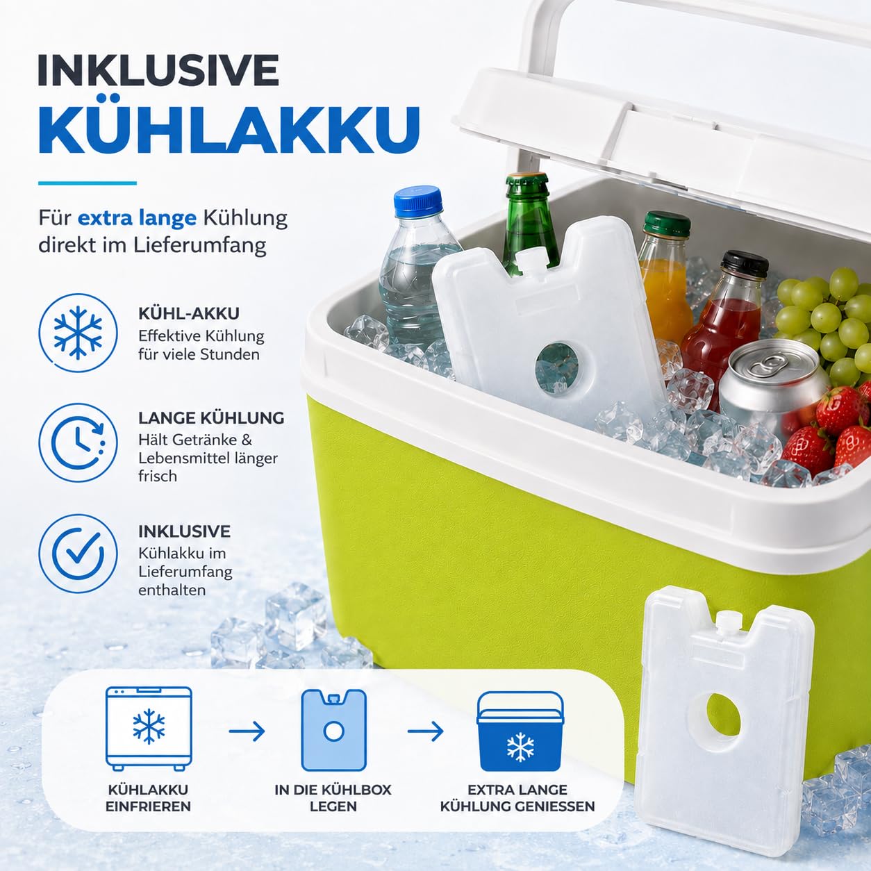 Glacière de 15 litres avec élément de refroidissement et bloc réfrigérant – Boîte isotherme pour un refroidissement extra long, idéal comme sac isotherme