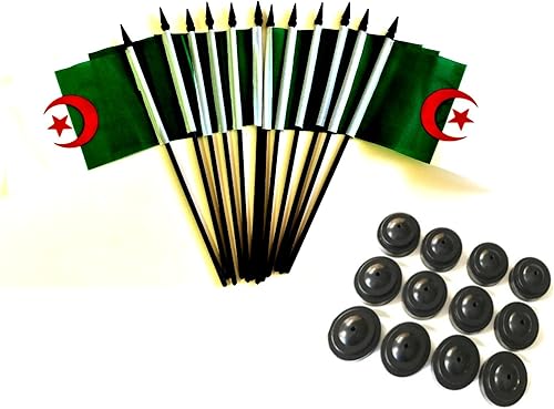 Miniatura 48 de Una docena de banderas y bases de escritorio Nauru, 12 banderas de poliéster en miniatura para oficina y pequeñas con 12 soportes negros Banderas