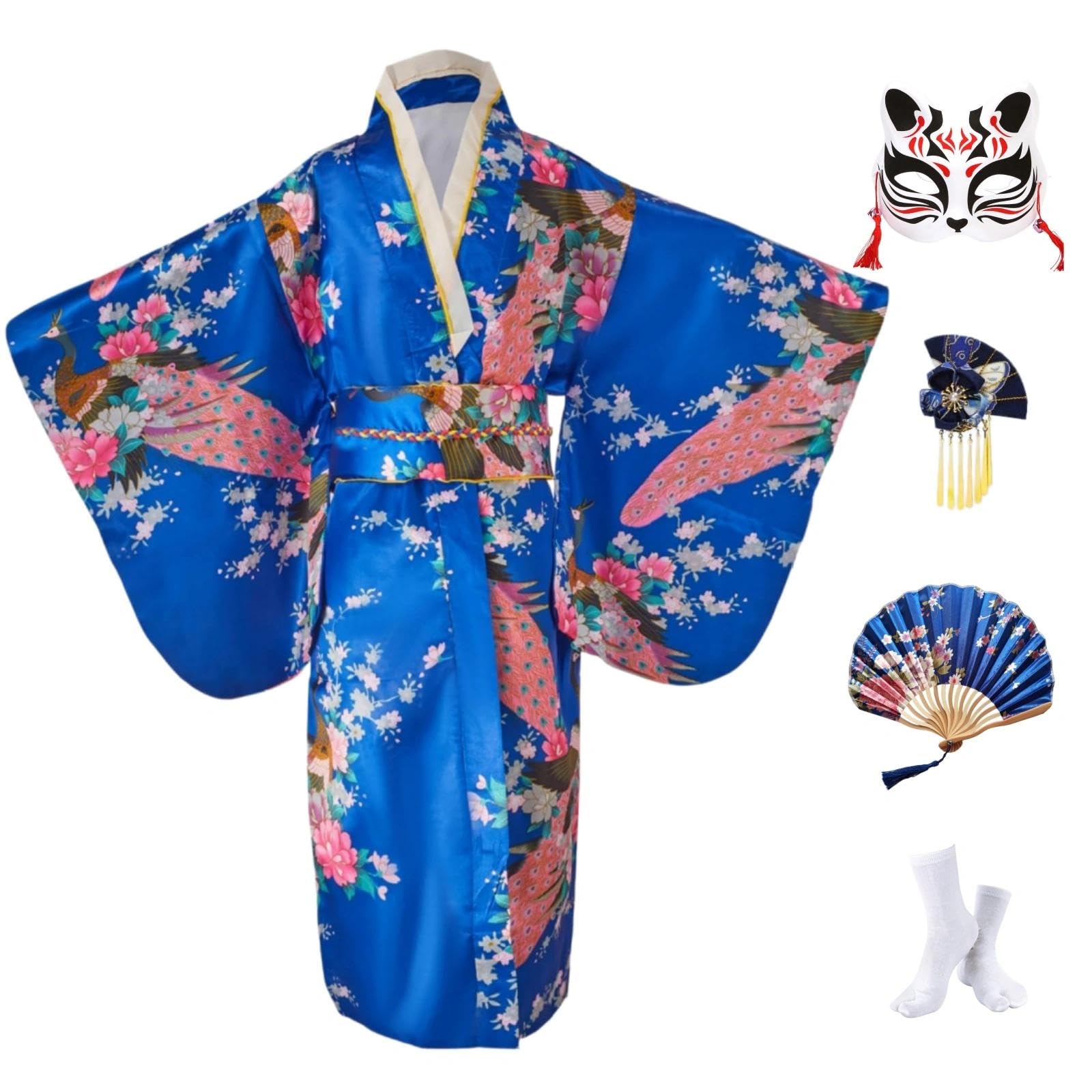 KRUIHAN Kinder Yukata Jahrgang Japanischer Stil - Mädchen Kimono Traditionell Kleidung Seide Stoff Robe Hochzeitskleidung Party Performance Kleid