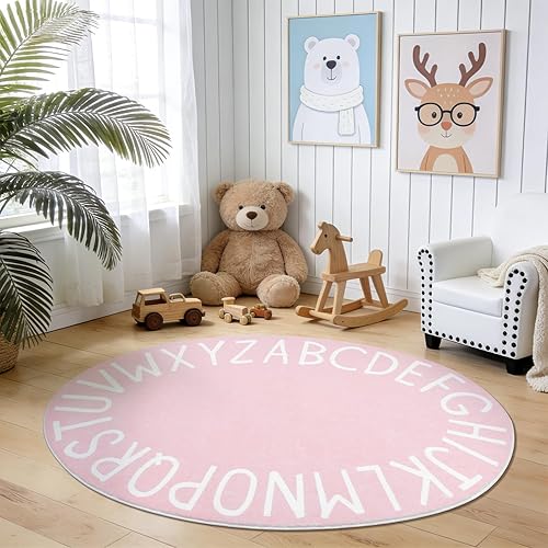 Miniatura 12 de Topotdor Alfombra redonda de juego para niños, del alfabeto, alfombra de área para guardería, alfombra de juego extra grande y suave para dormitorio