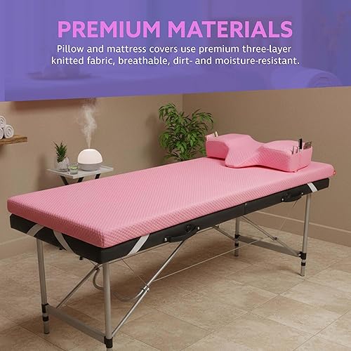 Miniatura 3 de | Colchón de pestañas + almohada (rosa) | Cómodo cubrecolchón - con cuatro correas en las esquinas y parte inferior antideslizante | Almohada de