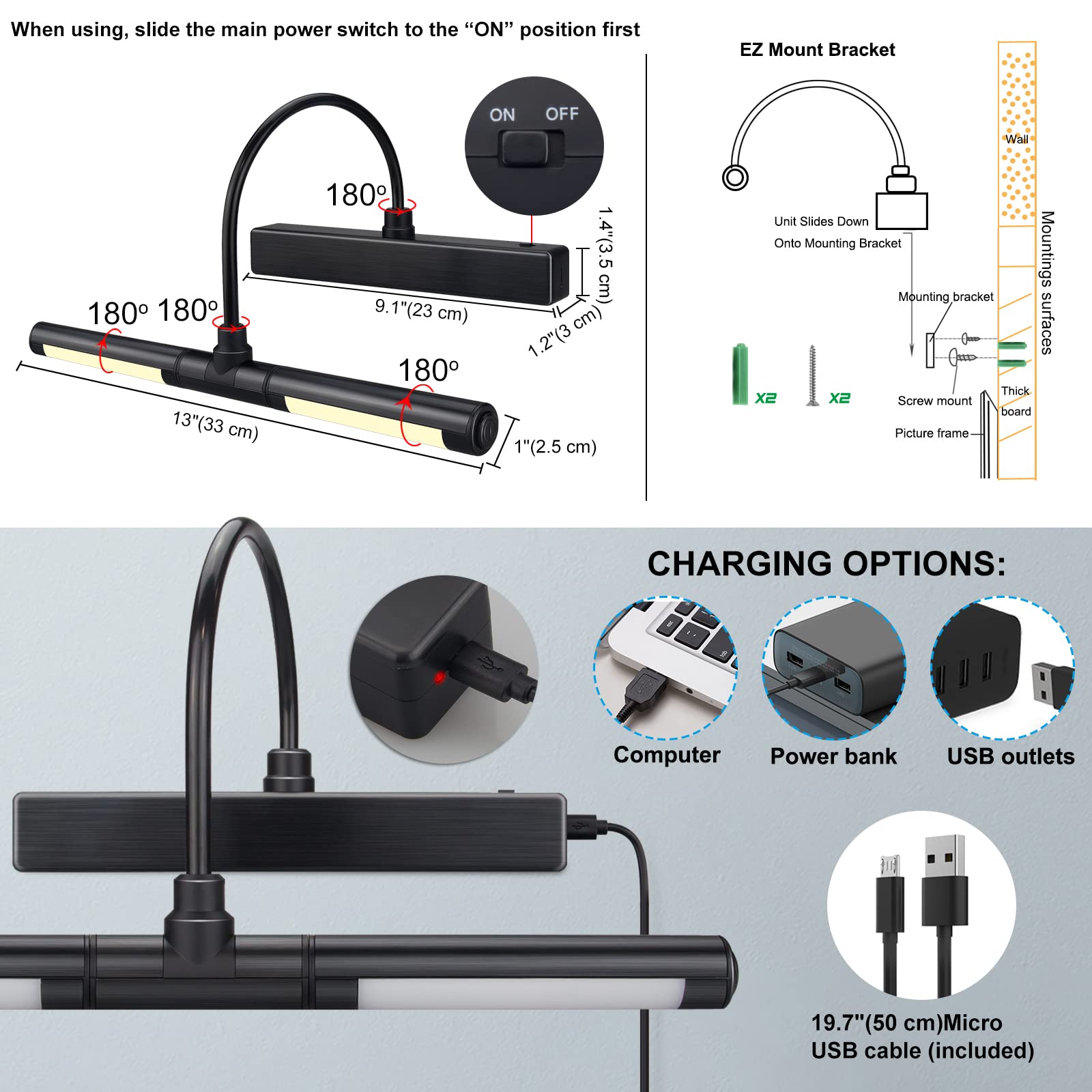 BIGMONAT LED Lampe Murale Sans Fil Spot Rechargeable Lampe De