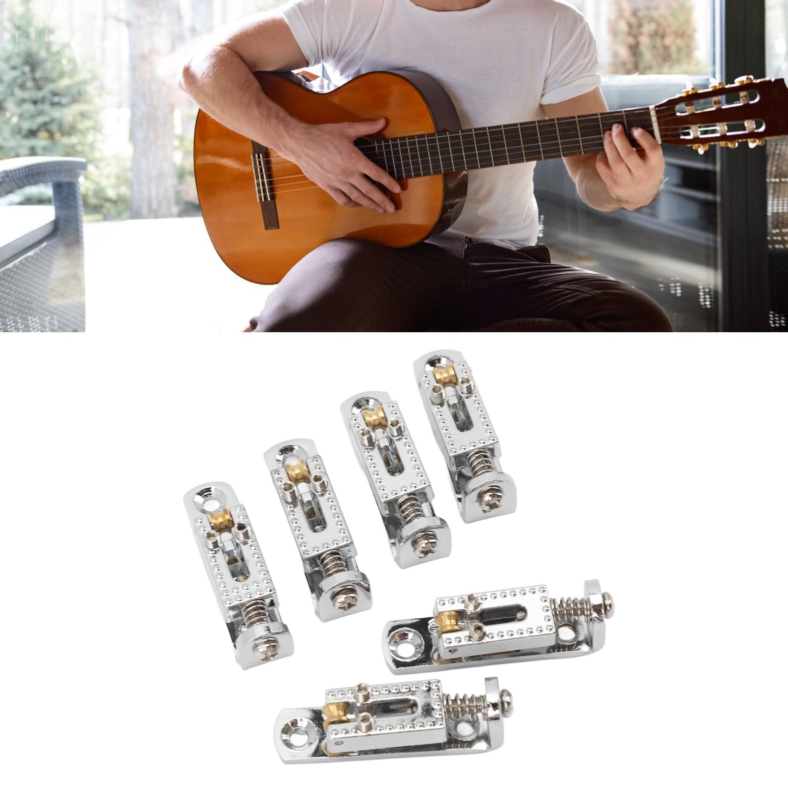 Guitar Bridge Saddle Metal Altezza Regolabile Electric Roller Roller Bridge 7 String per Banjo per la Scatola dei Sigari (Argento)