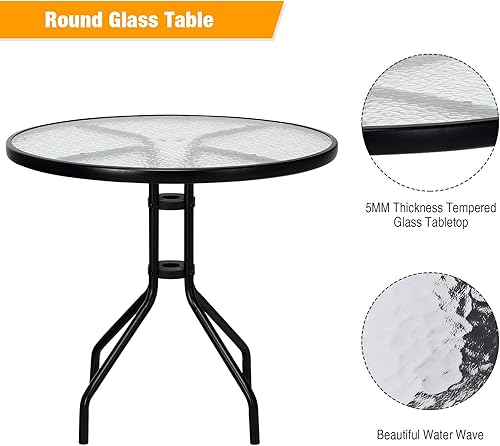 Miniatura 6 de S AFSTAR Mesa de bistró para exteriores, mesa de patio de vidrio templado con práctico agujero para paraguas, mesa de comedor exterior, mesa de
