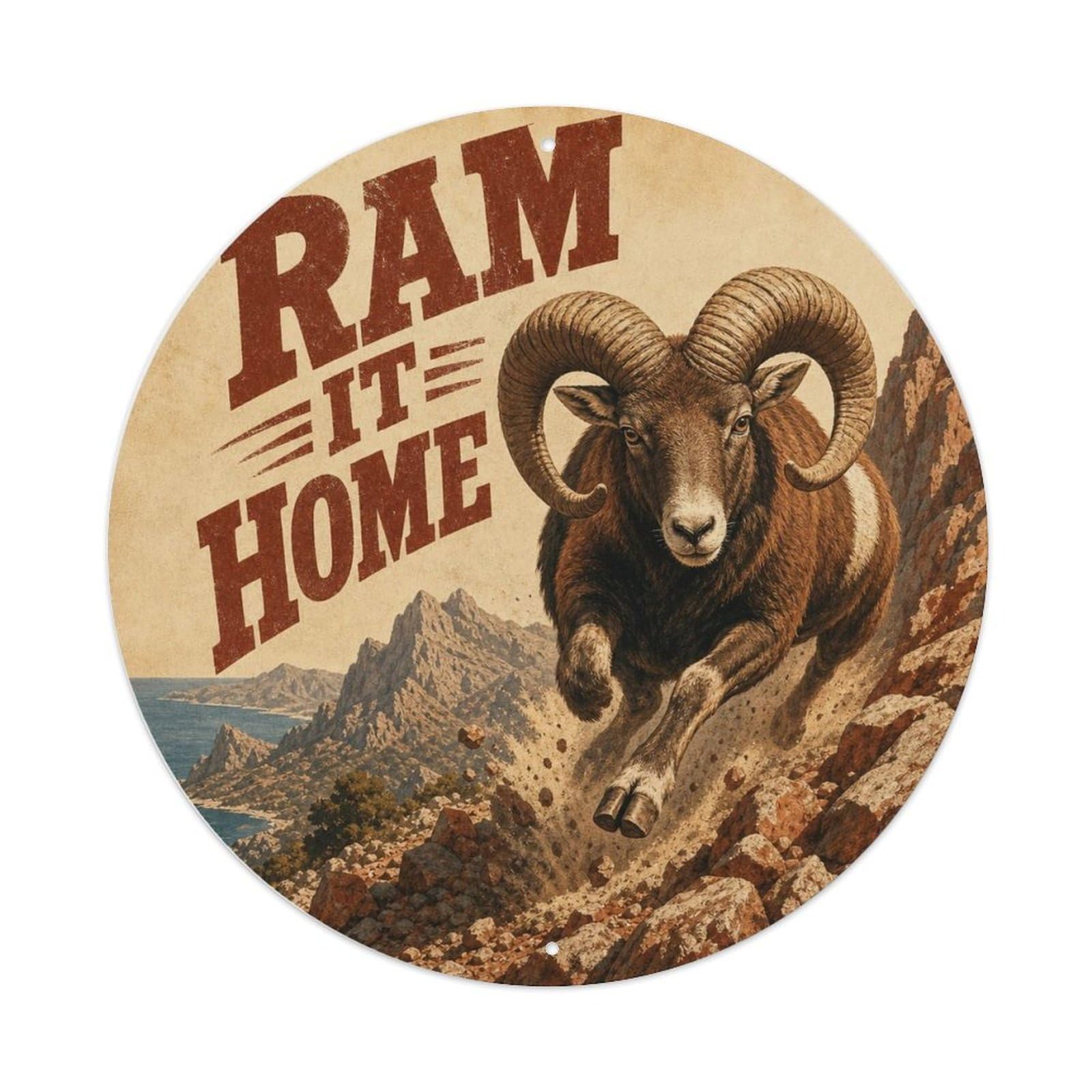 Okngb Style Mouflon Meme Humor Quirky Animal Sticker Vintage Metal Tin Sign Plaque Wall Decor For Cafe, Man Cave, Club Bar, Office, Home Garden Round Metal Poster 8X8inch