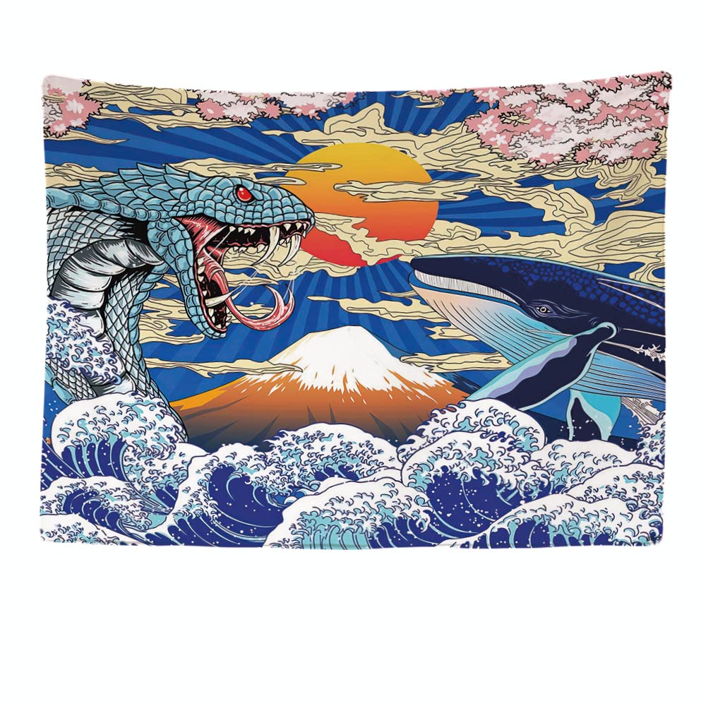 Ulticool - Appeso a Parete Decoración Casa - Serpiente Ballena Japón Arte - 200 x 150 cm Grande – Murales Alfombra Tapiz Pared - Tapices Decorativo para Habitacion Dormitorio Salon