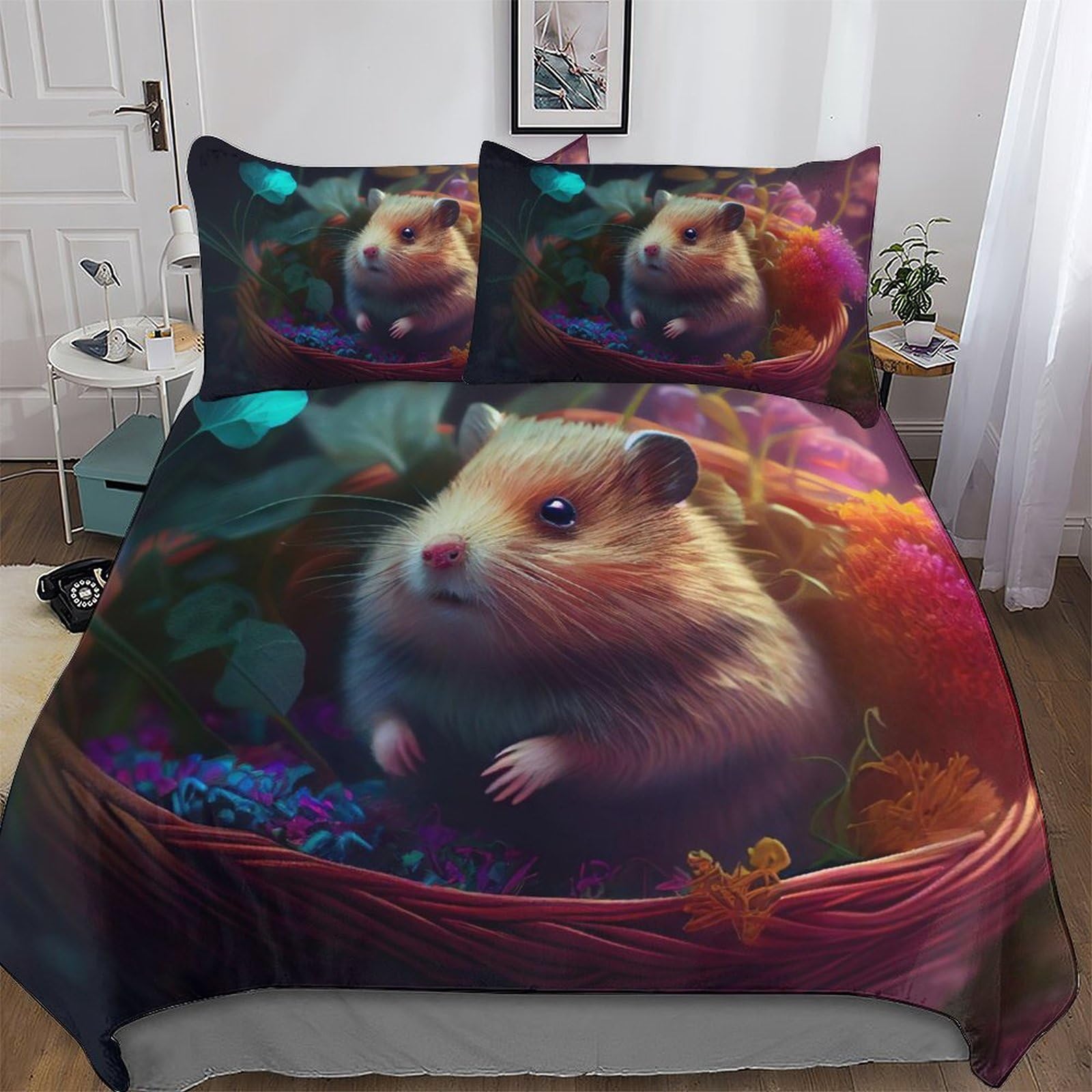 LLXXHH Hamster Duvet Cover Set 2 PCs with Pillowcases Soft Microfiber Quilt Cover Bedding Sets for Kids Adult Comforter Cover Single(135x200cm)