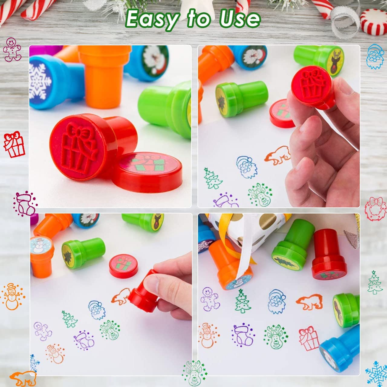 YDMAJF Enfant Tampon Noel, 10 Pcs Assorties De Timbres De Noël Pour Enfants, Timbres Auto Encreurs Pour Enfants, Encreurs Tampons Enfants Pour Noël Imprimer Scrapbooking Cartes Accessoires