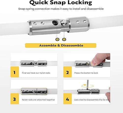 Miniatura 2 de VIVOHOME Kit de herramientas de cepillo de limpieza de 20 pies con 6 varillas flexibles de nailon reforzado, bloqueo a presión, ángulo de 45 grados