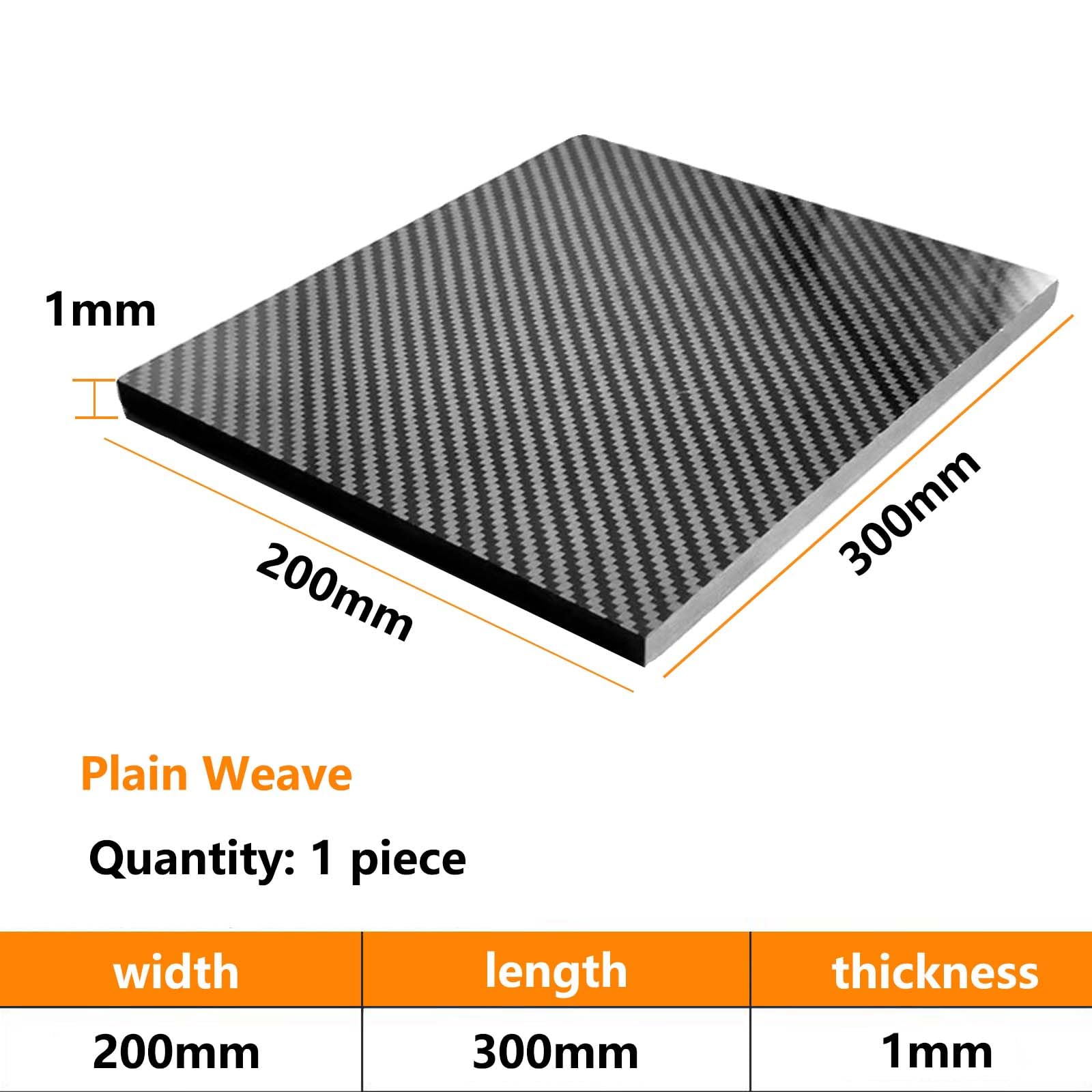 Piastra In Fibra Di Carbonio 3K A Trama Semplice Da 1 Mm, Dimensioni Multiple