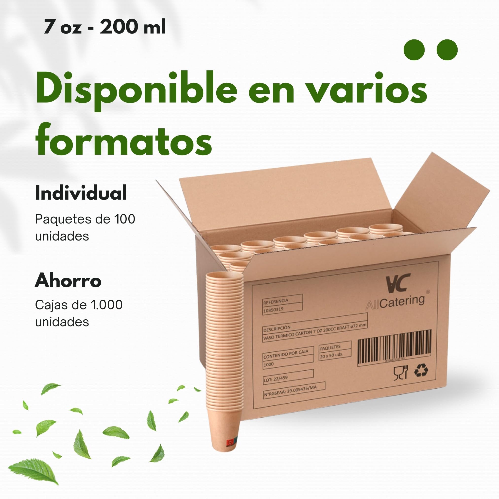 Vasos Desechables de Café Para Llevar - Vasos Cartón para Servir el Café, el Té, Bebidas Calientes y Frías (7 oz - 200 ml, Kraft) - Caja de 1.000 vasos