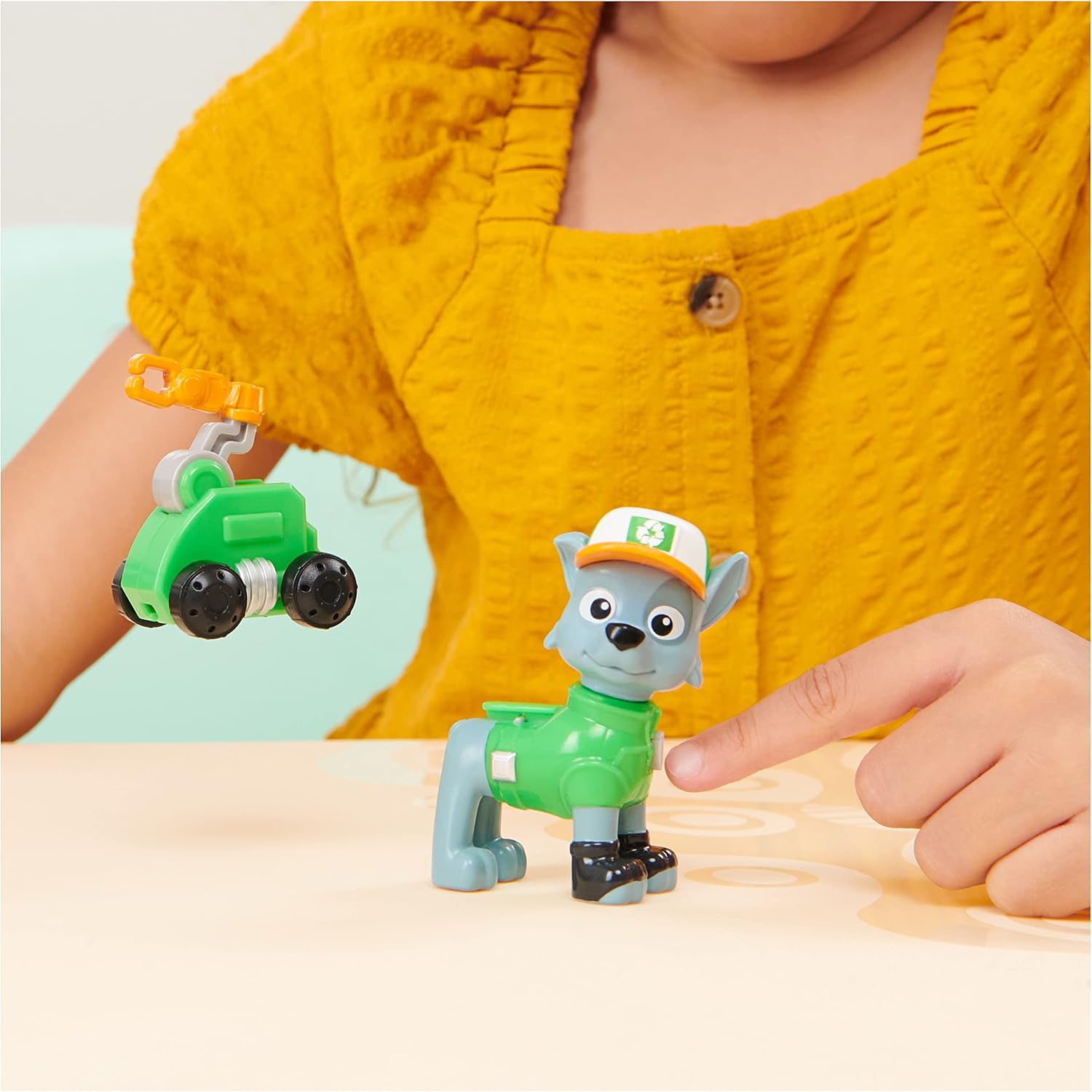 PAW Patrol Big Truck Pups - Rocky Action Figure with Rescue Drone with Click Mount Command Center Platform and Animal Friend image 4