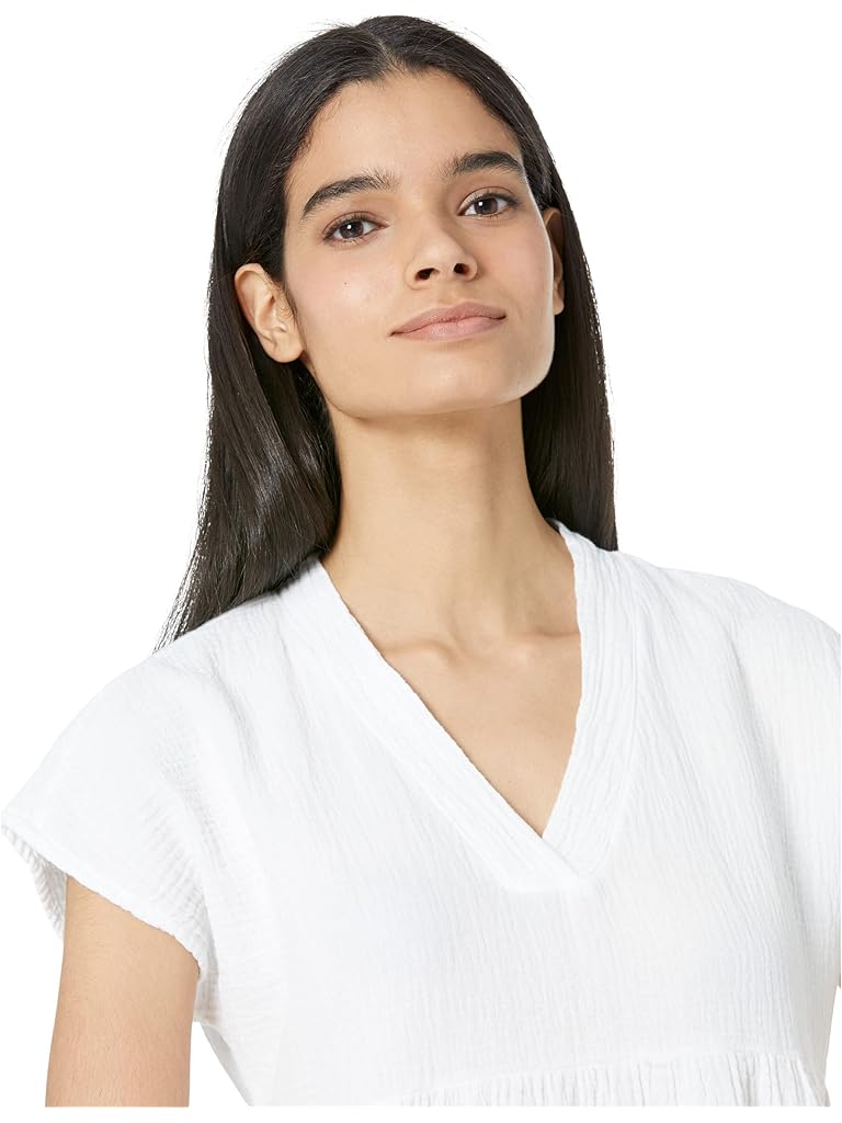 White bobi Los Angeles Drop Shoulder Tiered Dress in Beach Gauze