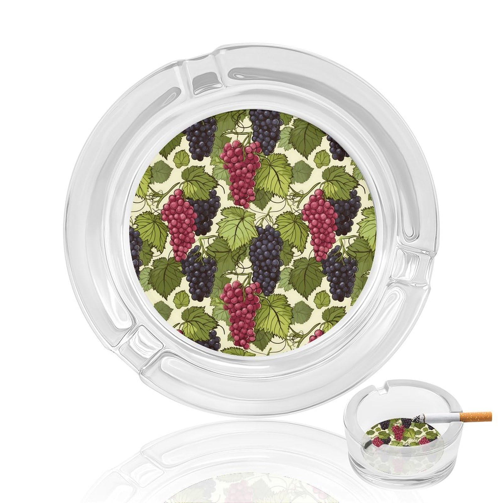 Food Grapes Ashtray Portable Round Glass Outdoor Ash Tray for Home Office Garden Pub