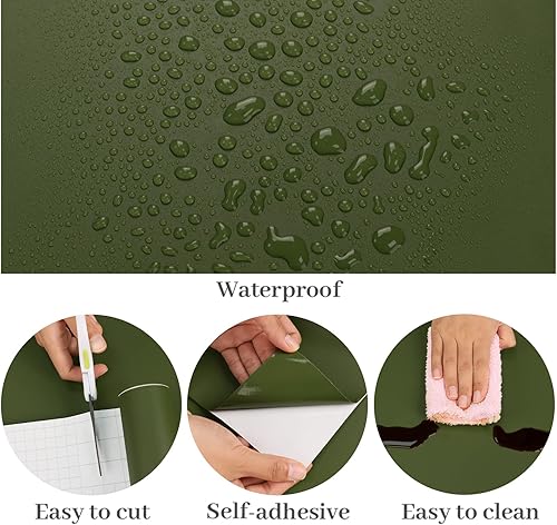 Miniatura 8 de VaryPaper Papel tapiz de vinilo verde oliva de 15.7 x 78.7 pulgadas de grosor, para paredes de armarios, paredes, impermeable, autoadhesivo,