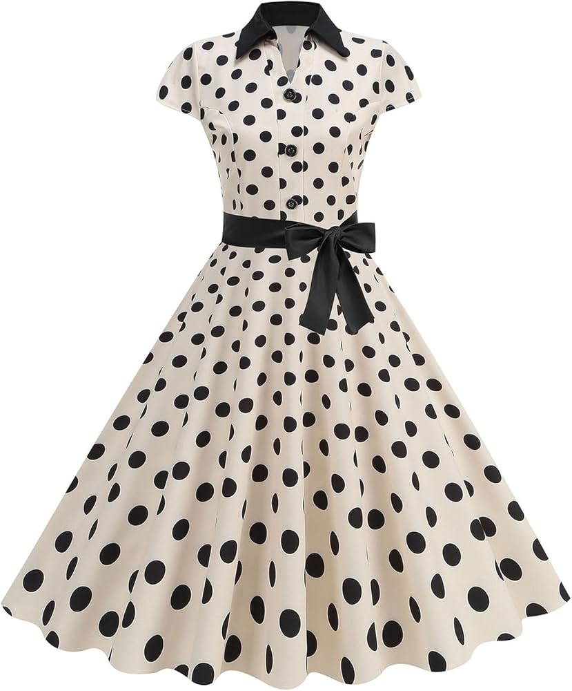 fitted lace wedding dress Women's 1950s Vintage Polka Dot Dress Short Sleeve Button Up Swing Dresses  Elegant Retro A Line Dress with Belt at Amazon Women's Clothing store