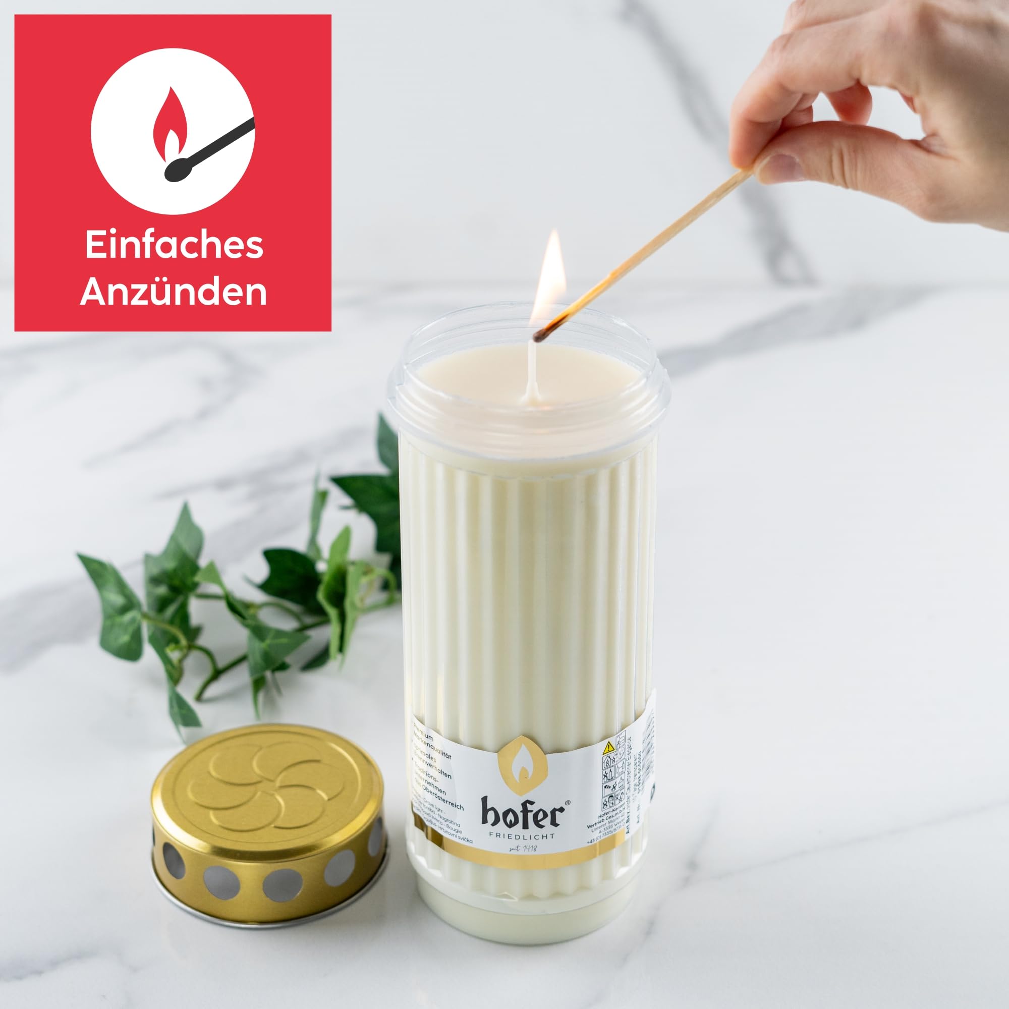 HOFER Grabkerzen, Grablicht, Brenndauer ca. 10 Tage, weiß, ELEGANCE, 6 Stk. | Regenfeste Trauerkerzen, Große Friedhofskerze, für Grabdeko & Grabschmuck